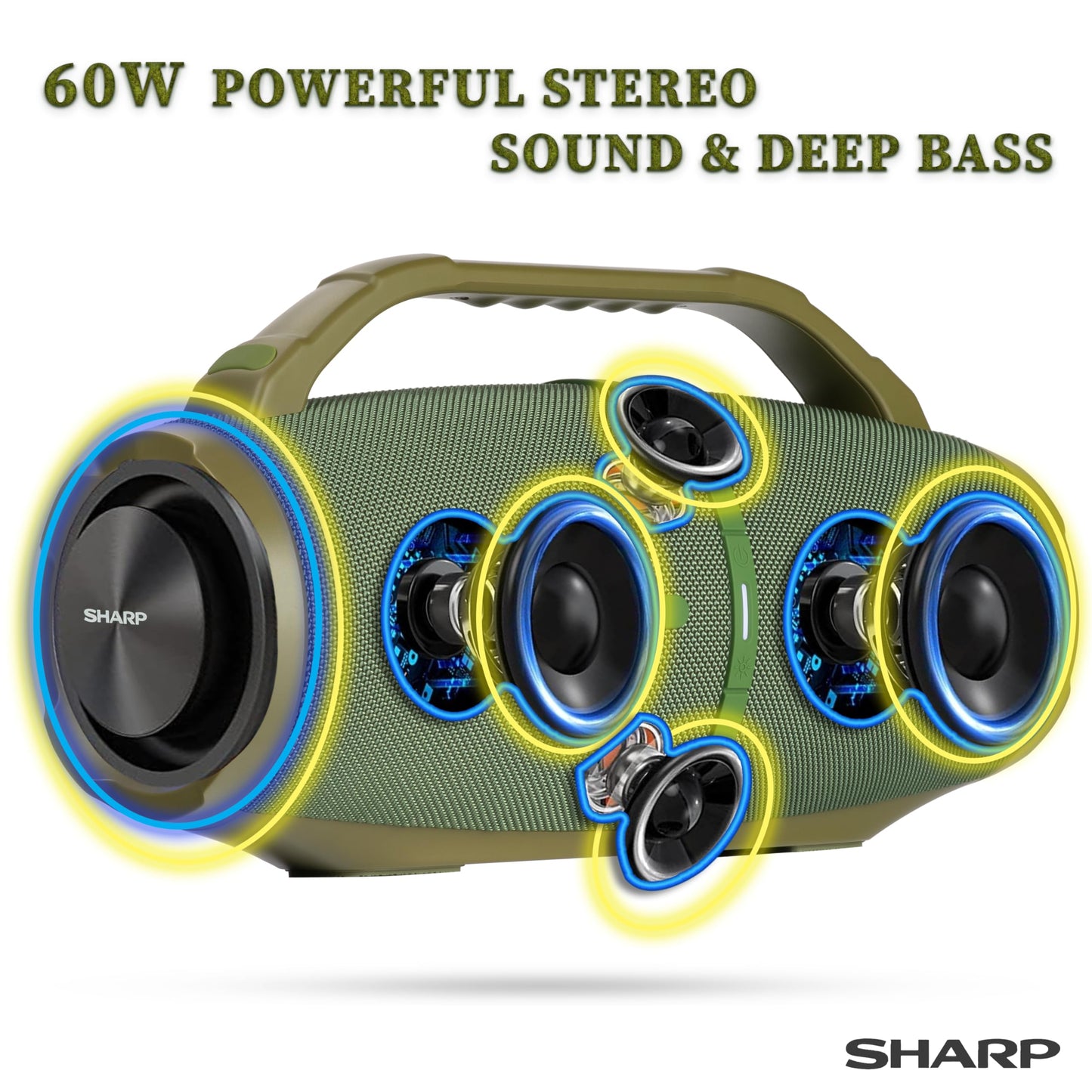 Sharp GX-BT490 Bluetooth Speaker with DSP Technology | Waterproof IP67 | 10 Hour Playtime | Light Effects | 120W Max Power with Deep Bass | True