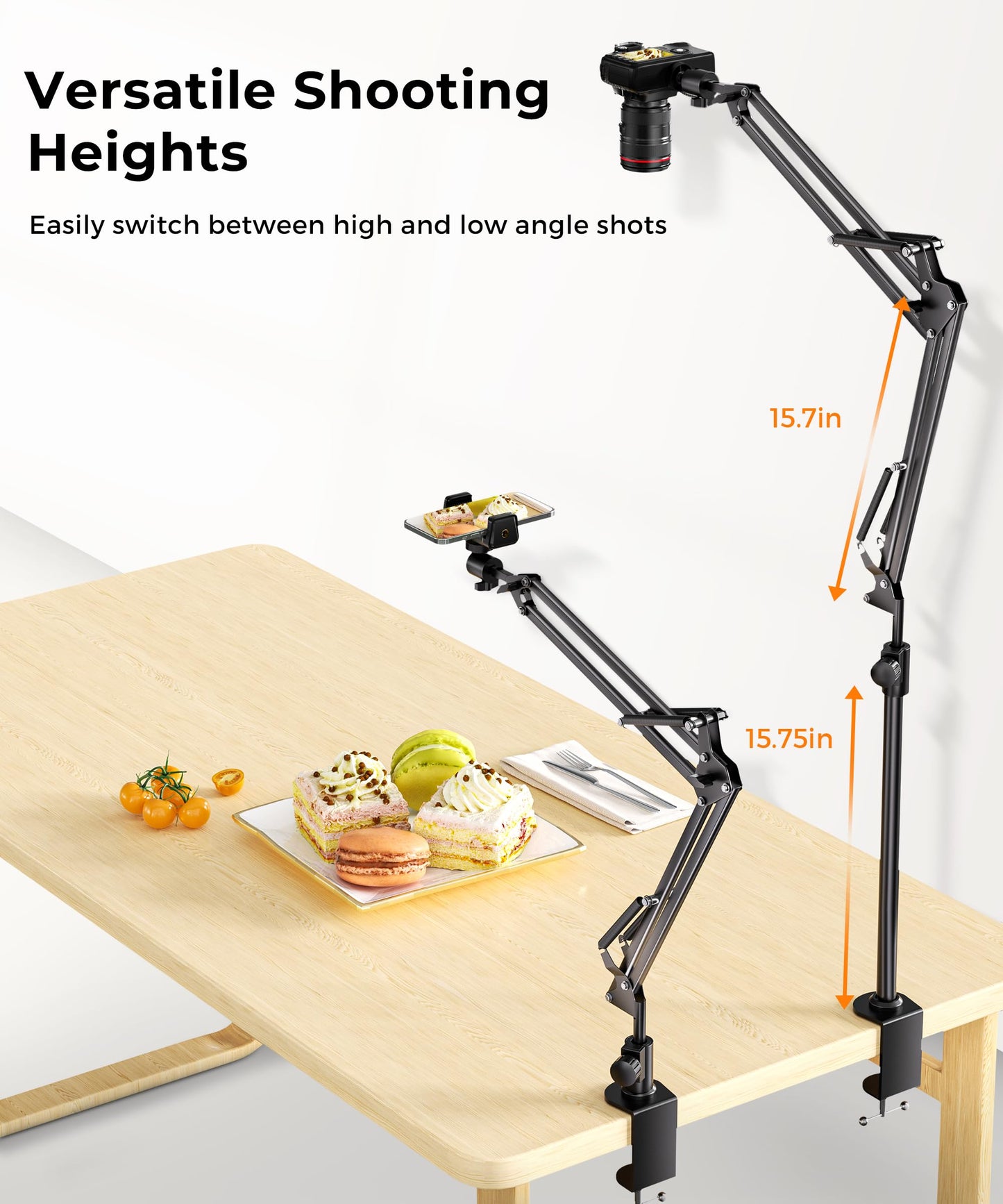 UBeesize Overhead Camera Mount with 360° Adjustable Arm & Phone Holder for TikTok Live Streaming Photography Studio Content Creation, Desk Mount