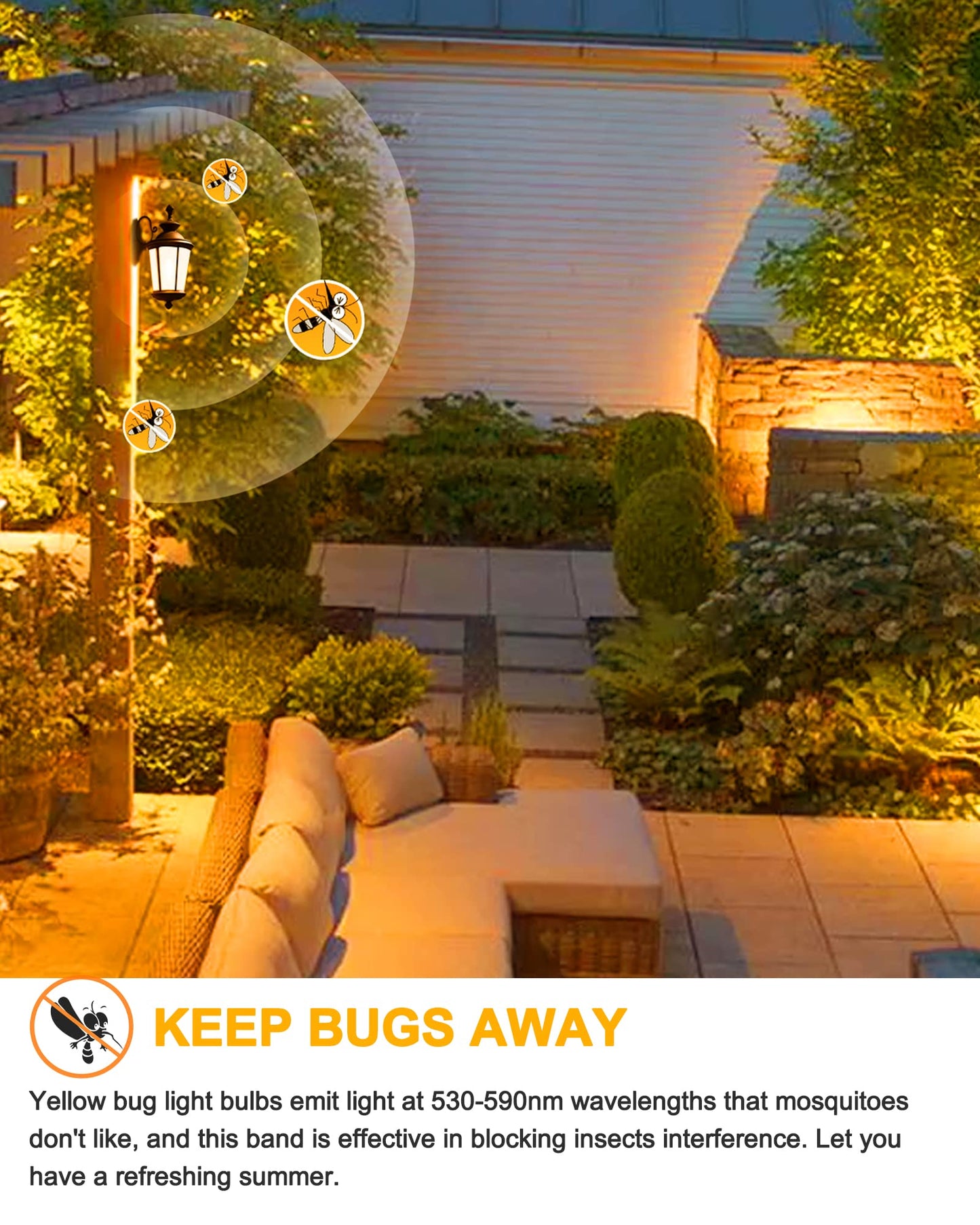 Bug Light Bulbs Outdoor, 40W Equivalent Amber Yellow A19 LED Bug Lights