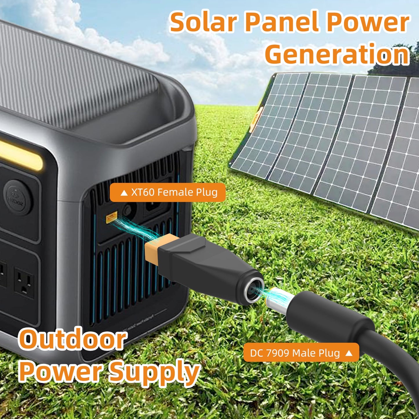 Magiclifee XT60 to DC 8mm Adapter, XT60 Male to DC 7909 Female Wireless Connectors for Solar Panel, Lipo Battery, Portable Power Station, Solar