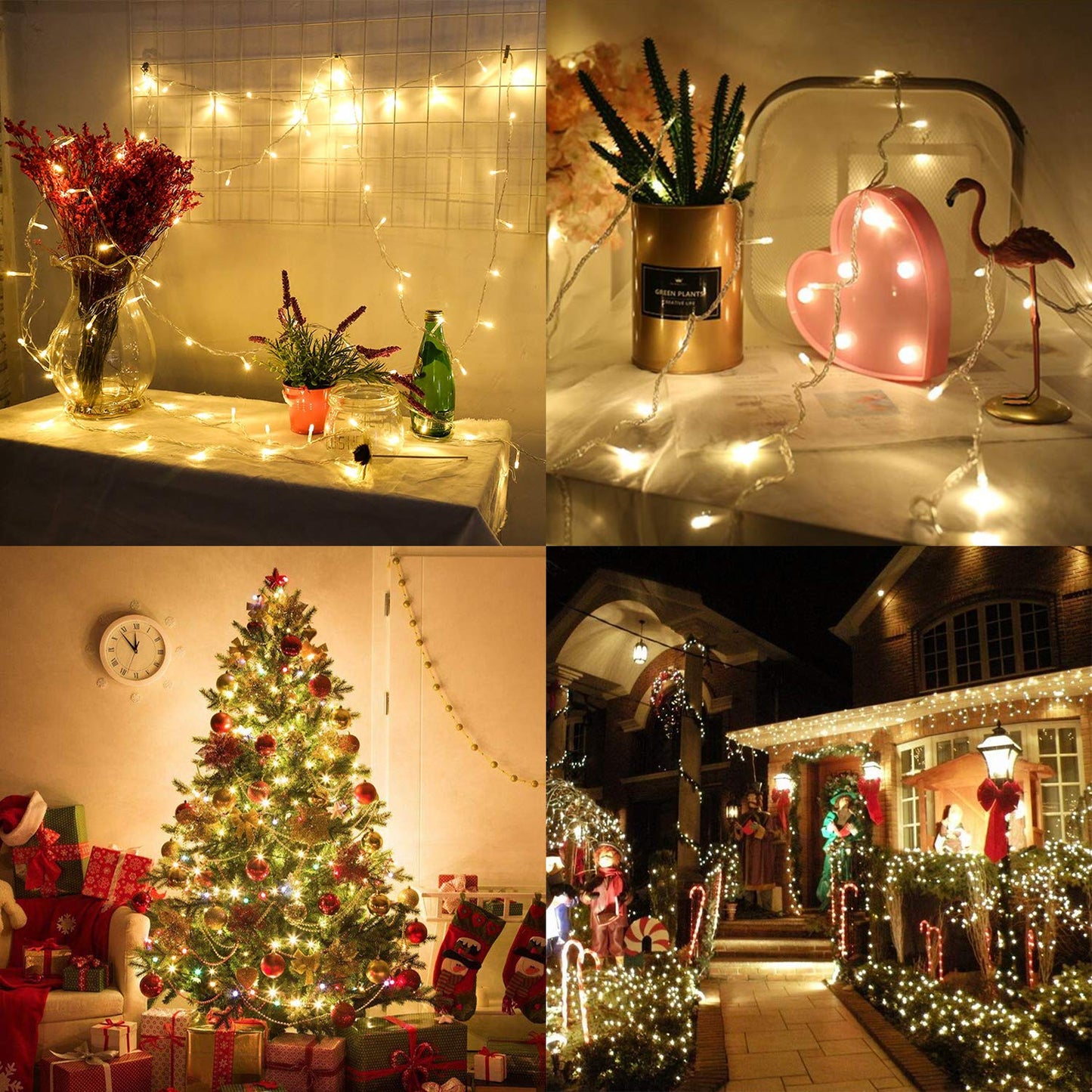 Aluan Christmas Lights Extendable Fairy String Lights 100 LED 33ft+10ft 8 Modes Waterproof Plug in Icicle Lights for Party Wedding Christmas Tree