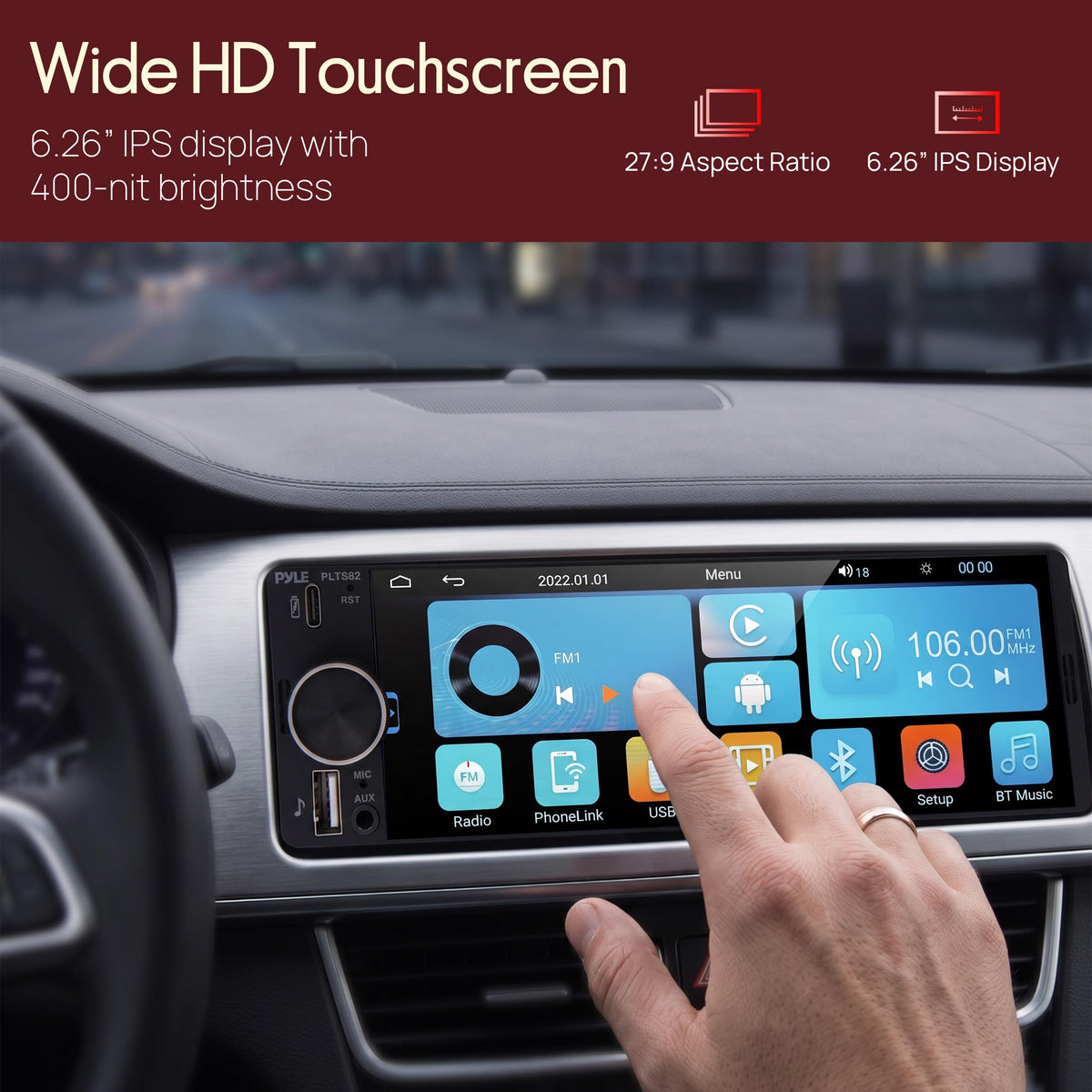 Pyle Apple CarPlay Single DIN Touchscreen Radio 6.26"