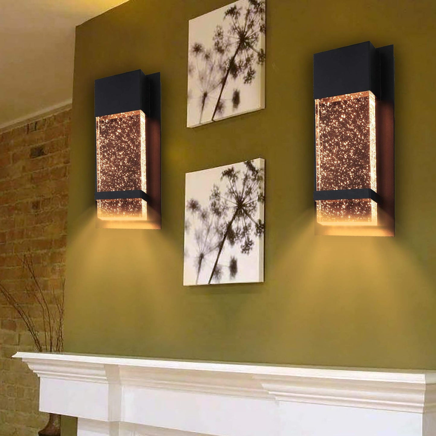 Ciata Wall Sconce Lighting -Integrated LED Reflects Warm White Lighting Through Bubble Glass -Indoor/Outdoor Rectangular Wall Light Fixture -Modern