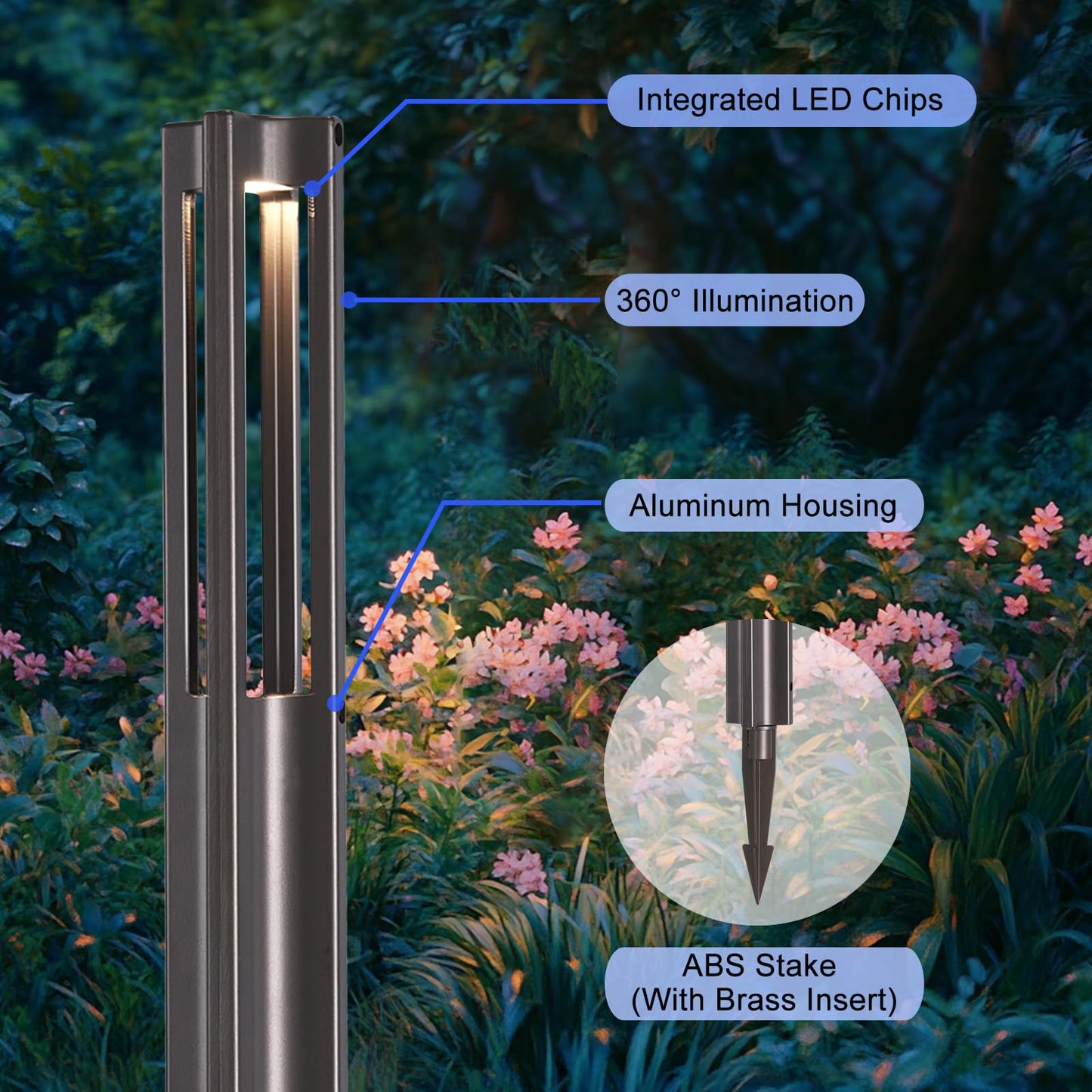 Energetic Low Voltage Landscape Lighting, IP65 Waterproof LED Pathway Lighting, Aluminum Outdoor Landscape Path Lights for Garden, 12-24V AC/DC