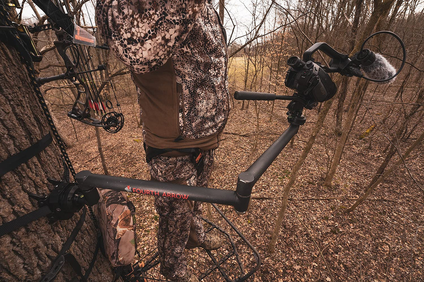Fourth Arrow Stiff Arm Camera Arm Mount for Trees, Lightweight, Aluminum, 360 Tool-Less Leveling, Stable Bracket for Filming Hunts, Wide Range