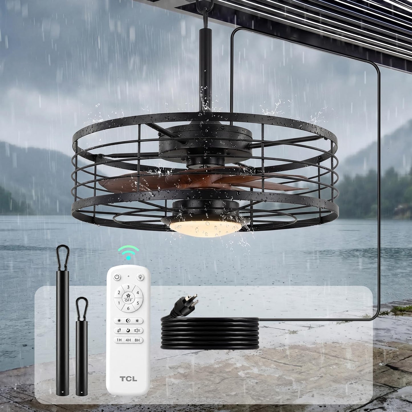 TCL 20" Waterproof Downrod Ceiling Fan with Light & Remote