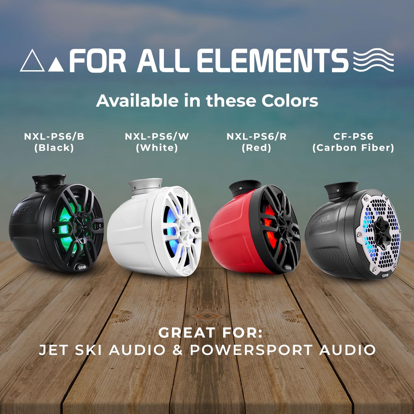 DS18 NXL-PS6R 2-Way Wakeboard Tower Speakers with Integrated RGB Lights - 300 MAX - Perfect for Jet Skies, Ideal for ATV, UTV, Jeep, Side by Side