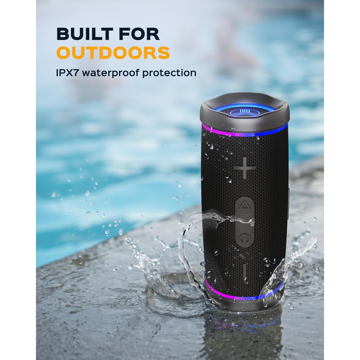 TREBLAB HD77 - Waterproof Bluetooth Speaker, 25W Loud 360° Sound, Deep Bass, IPX7, TWS Pairing, RGB Lights, 20H Battery, Portable Wireless Speaker