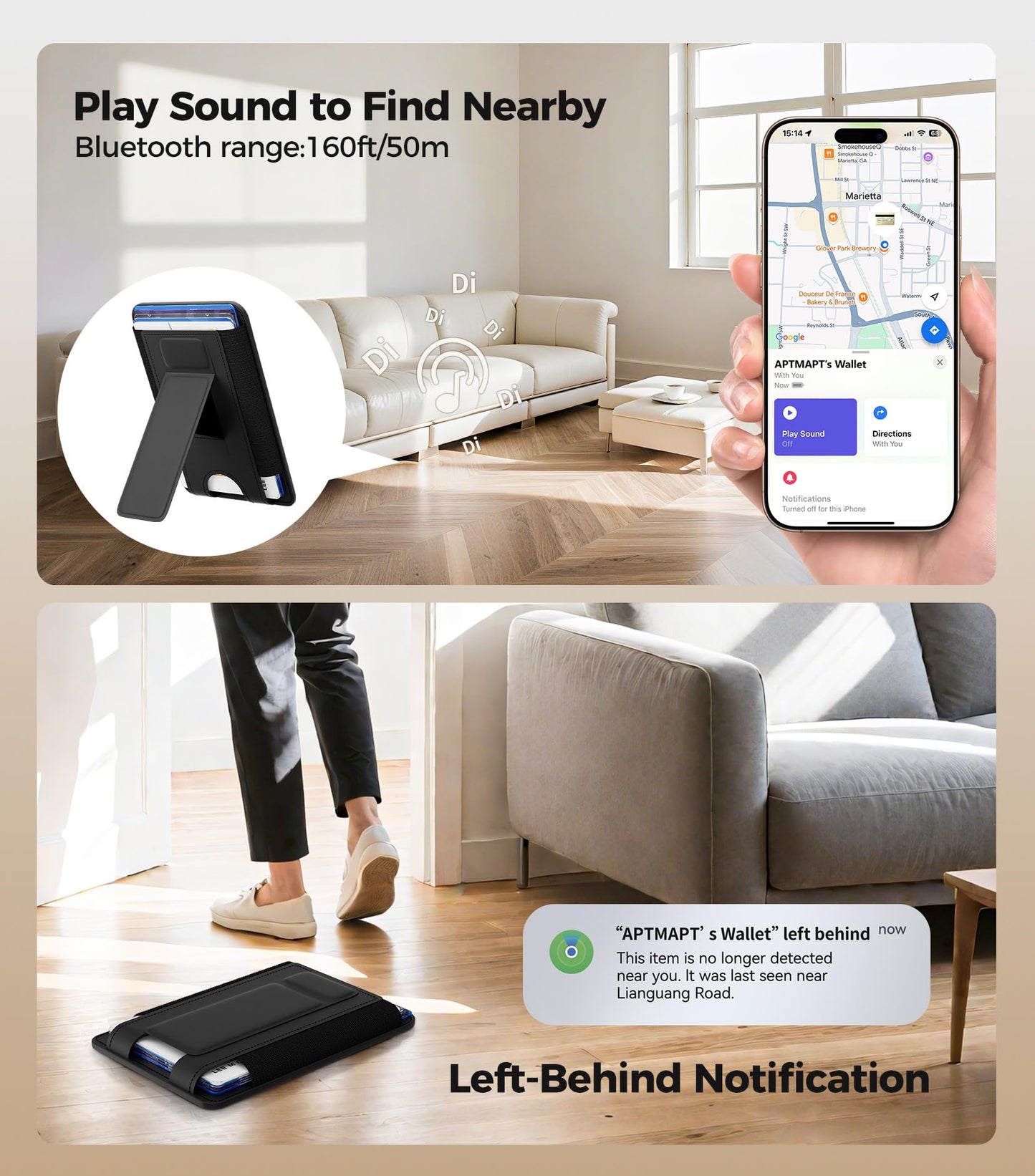 APTMAPT for MagSafe Wallet, Works with Apple Find My, 5-Card RFID Holder with Stand Also Grip, Strong Magnetic Wallet for iPhone 17/16/15/14/13/12 Pro