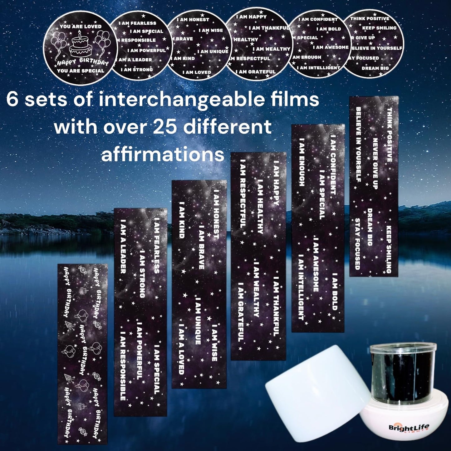 Affirmation Night Light Projector for Kids Boys Girls Light Projector with Daily Affirmations, Interchangeable Films, 360 Degree Rotating Positive