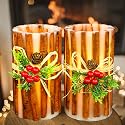 MELTONE Christmas Decorations Flameless Candles Embedded Cassia Bark LED Candles with Remote Real Wax Fake Candles for Home Party Holiday Xmas Decor