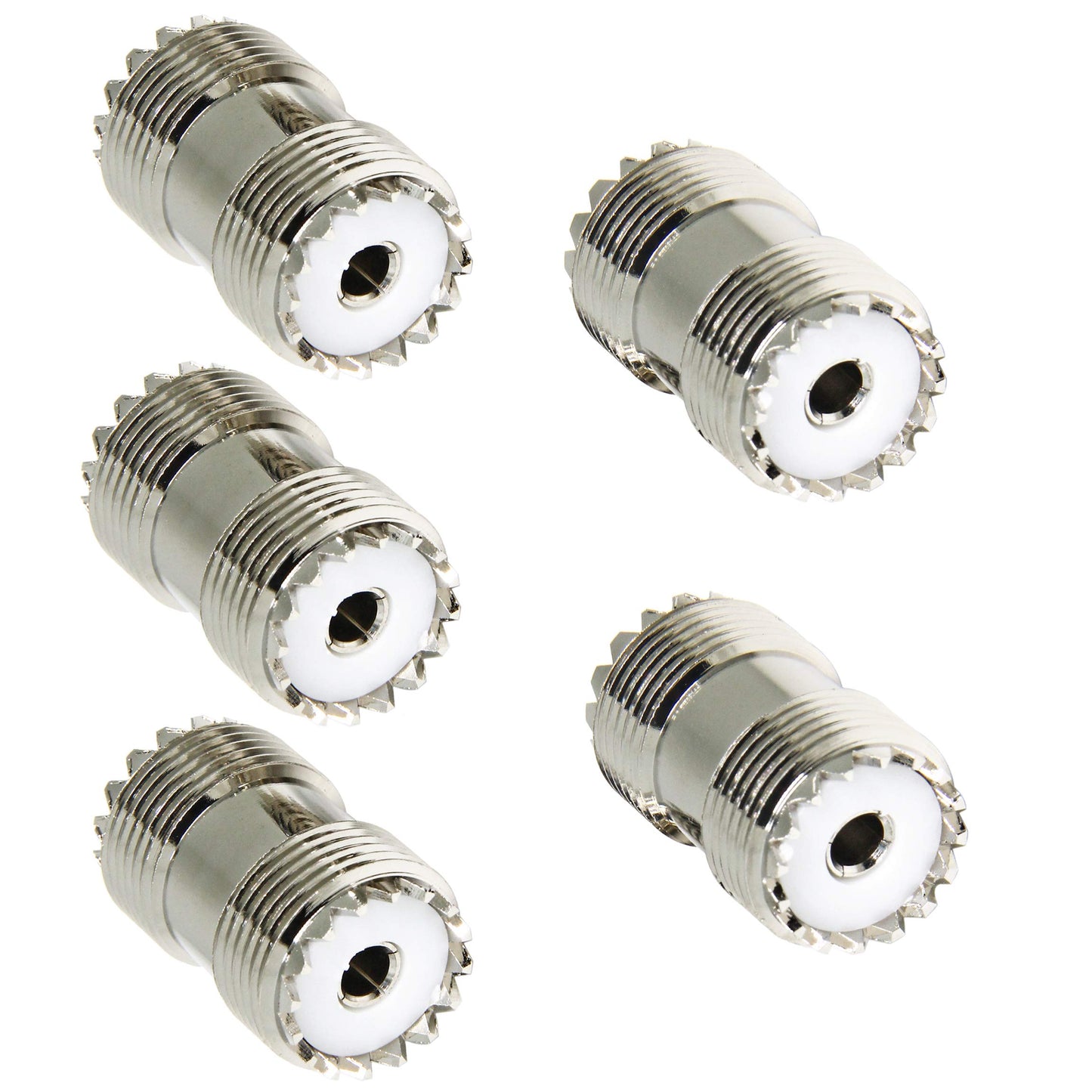 RFAdapter PL259 Barrel Connector, 5 Pack UHF Female to Female Coax Coaxial Adapter Coupler for CB Ham Radio Antenna, SWR Meter Cable Extention