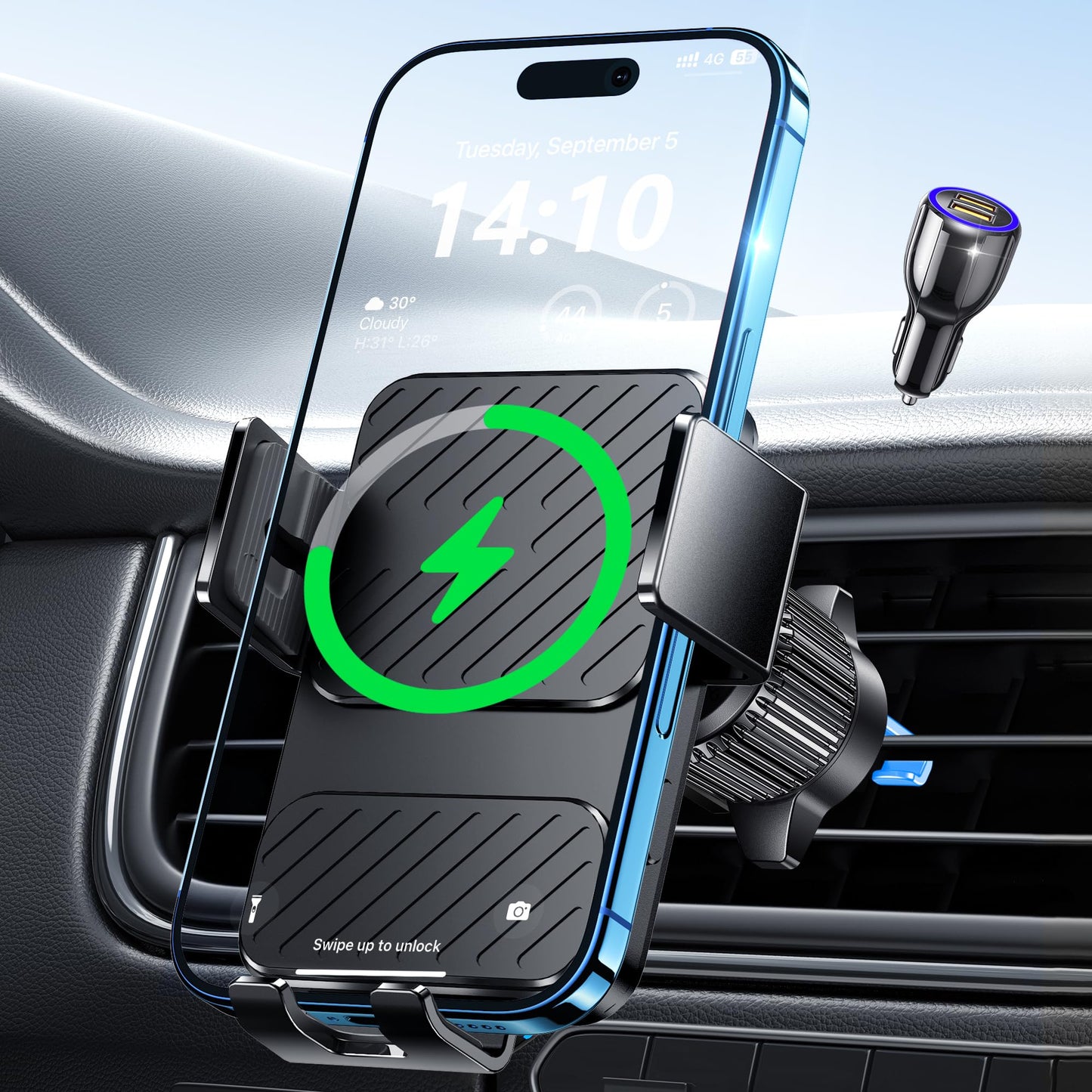 Guceful Wireless Car Charger, Phone Holders for Your Car 15W Fast Charging Auto Clamping, Air Vent Car Phone Mount for iPhone 17 16 15 14 13 Mini Pro