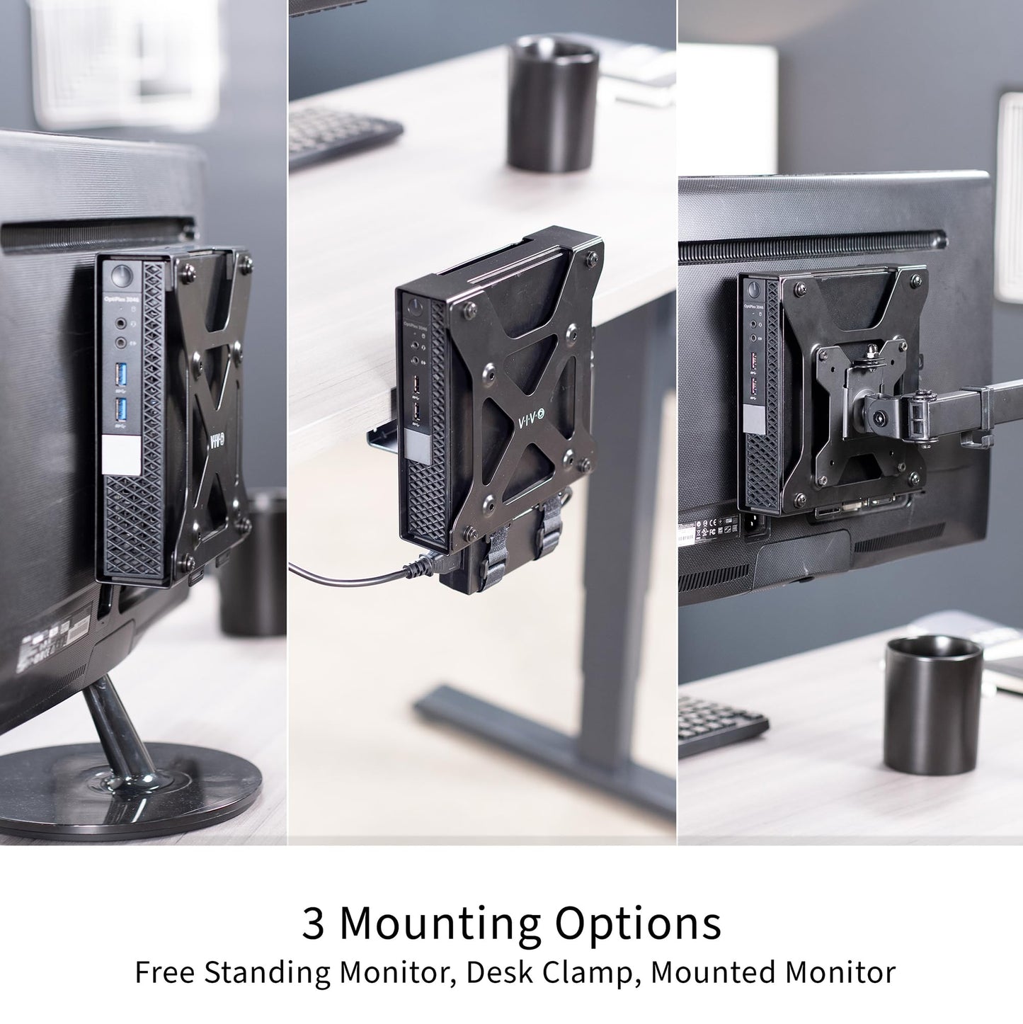 VIVO Behind Monitor VESA Mount Designed for Dell OptiPlex Micro CPU, Monitor Arm Computer Holder, Concealed Behind Screen, Desk Clamp Option, Black
