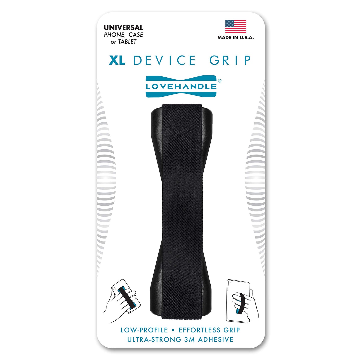 Tablet/XL Grip for Most Tablets and Large Smartphones, Black Elastic Strap with Black Base, LHT-01-Black