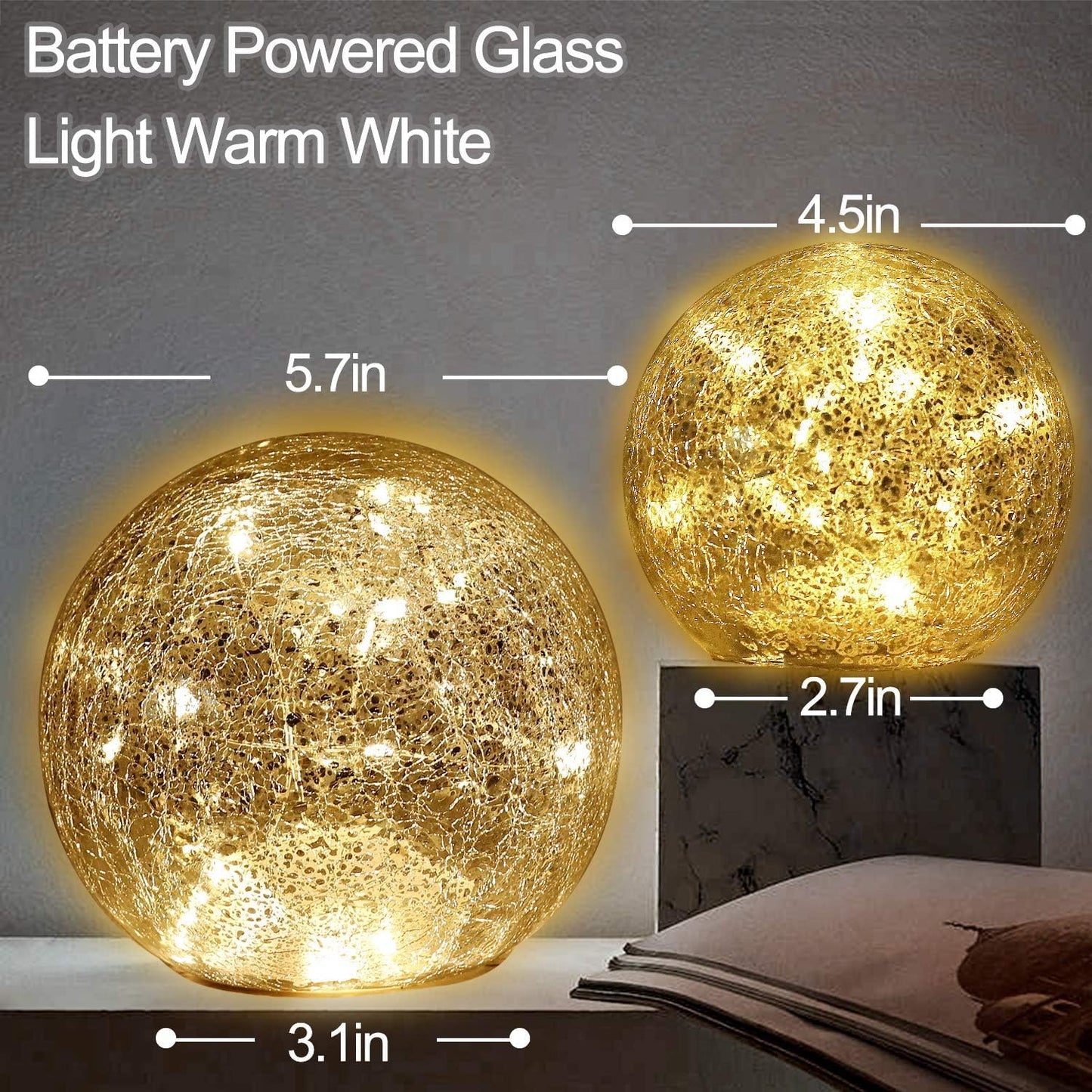 Mercury Crackle LED Glass Globe Ball Lamp with Timer, Battery Operated Night Light for Girls, Birthday, Halloween,Christmas - Decorative Gift for Home