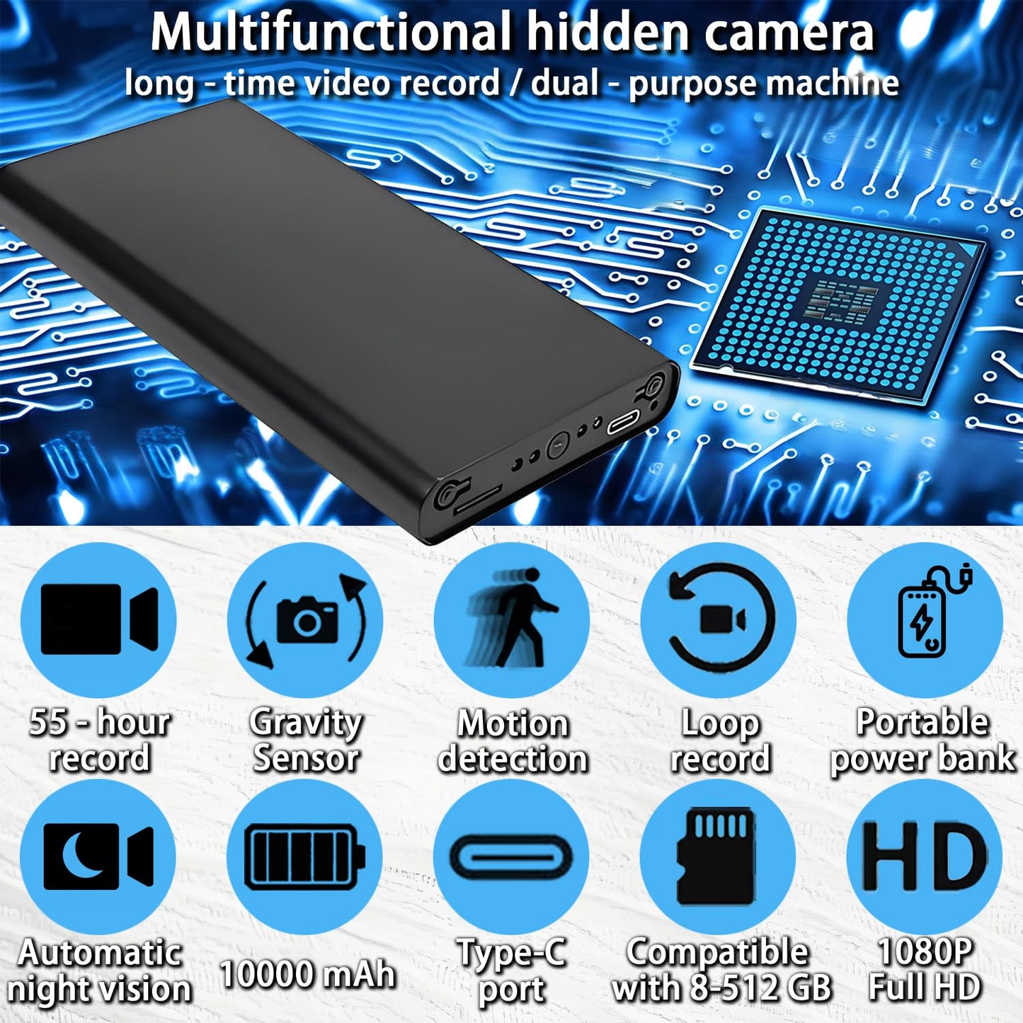 Home Security Camera - 1080P Surveillance Camera - Mini camera - Portable Indoor Camera,with 10000 Capacity,Dual - Purpose,Motion Detection,Automatic