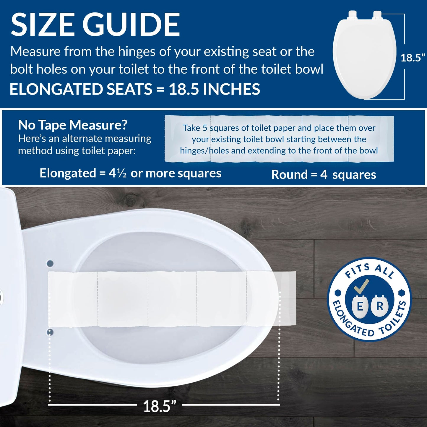 Mayfair Cassel Slow Close Elongated Toilet Seat, Easy Clean & Non-Slip Premium Wood, Easy Install, Made in USA, White