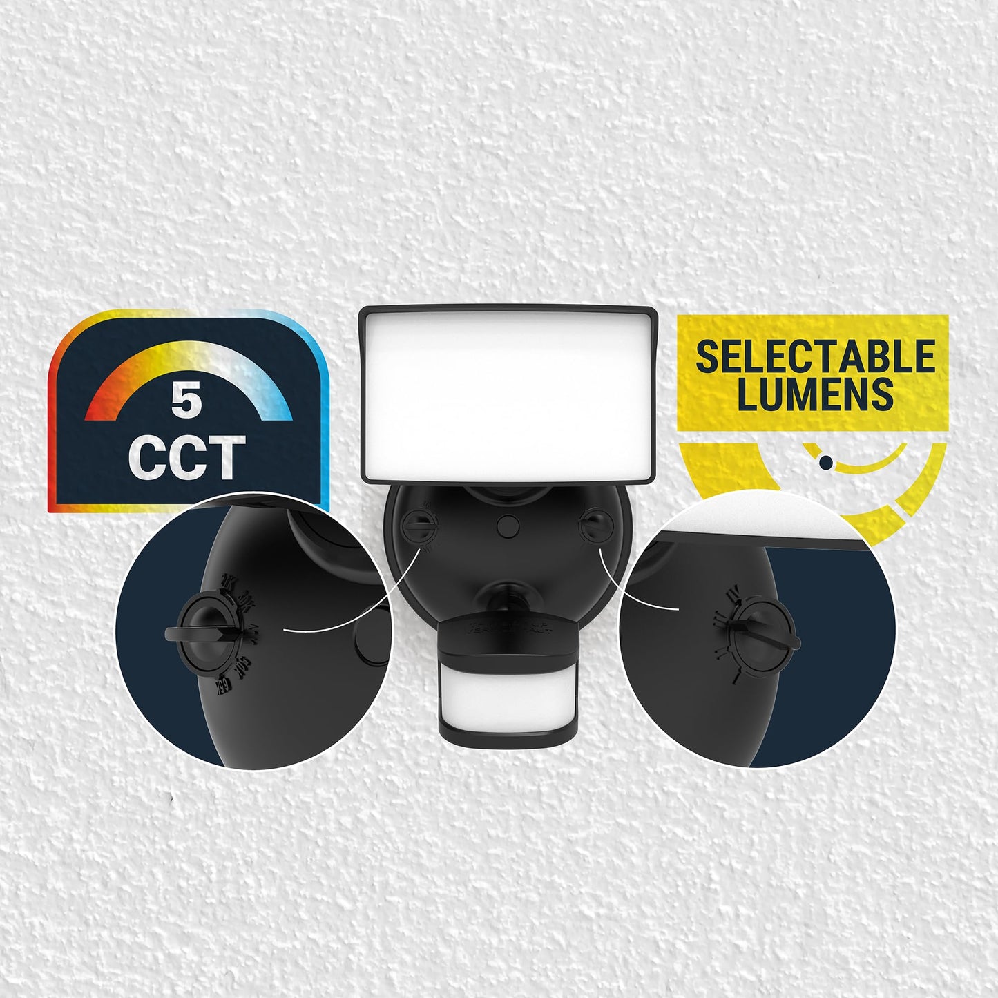 HALO Next Gen AC Plug & Cord LED Security Floodlight, Twin Head w/Motion Sensing, Dusk to Dawn, 2-Pack, CCT & Lumen Select - Black