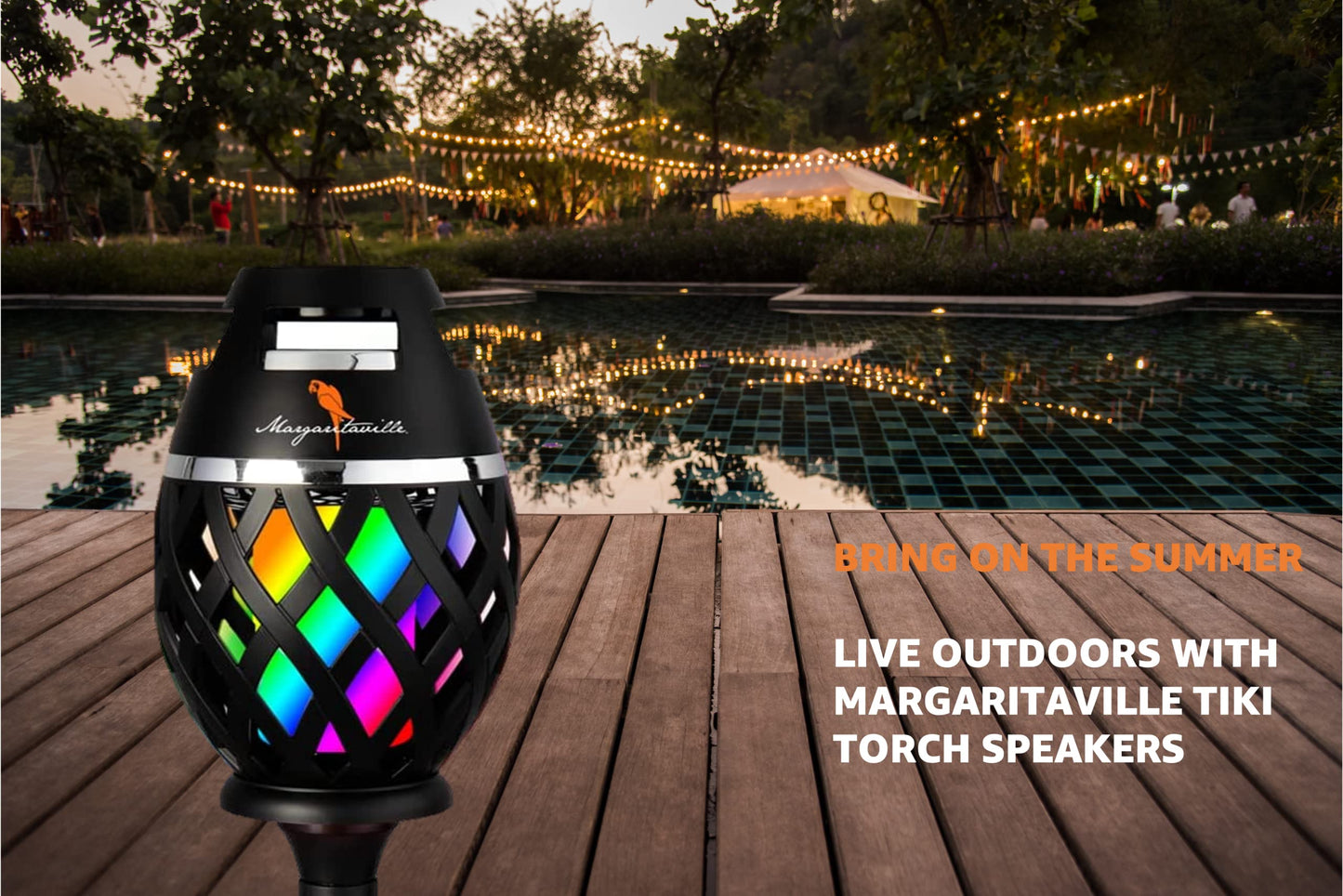 Margaritaville Tiki Torch - Waterproof Bluetooth Speaker, Portable Party Speaker with Multicolor LED Lights, Perfect for Travel, Parties, Yards,