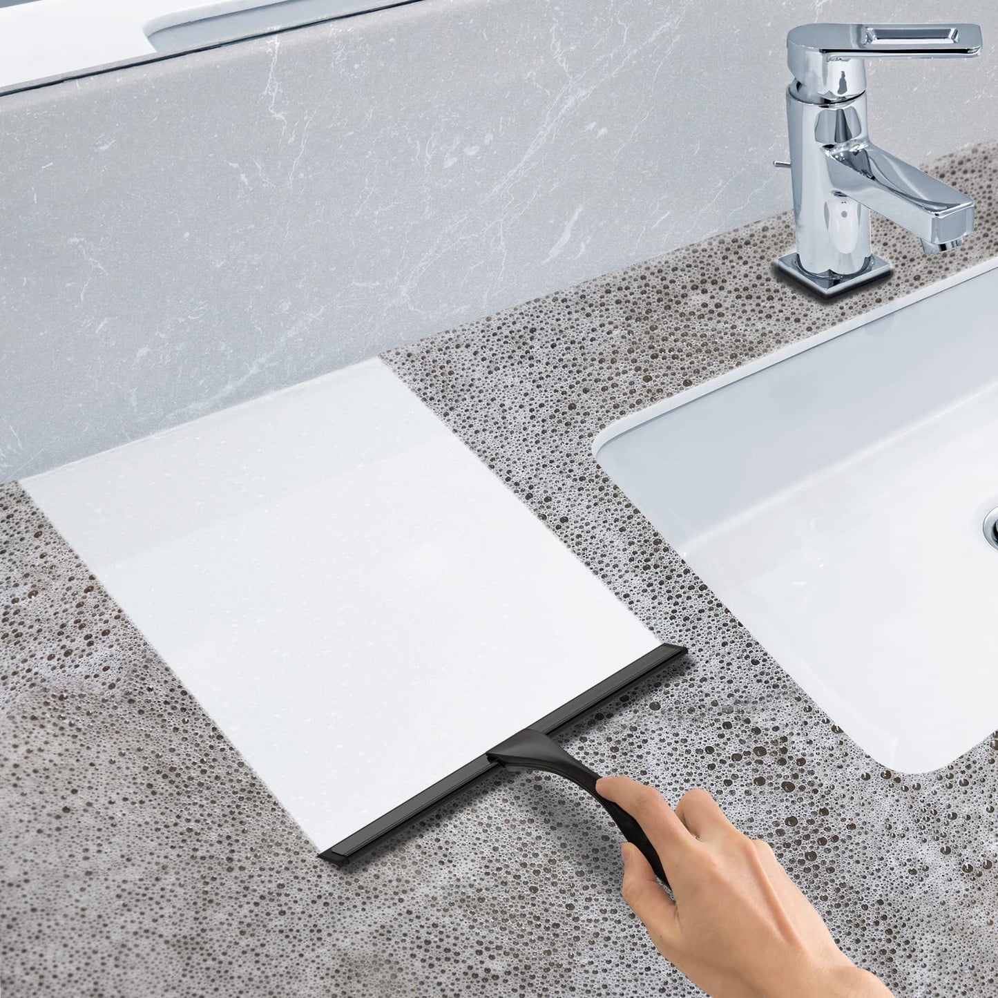 All-Purpose Stainless Steel Shower Squeegee – 10" Glass Door & Mirror Cleaner with Hook – Black, for Bathroom, Tile, Car