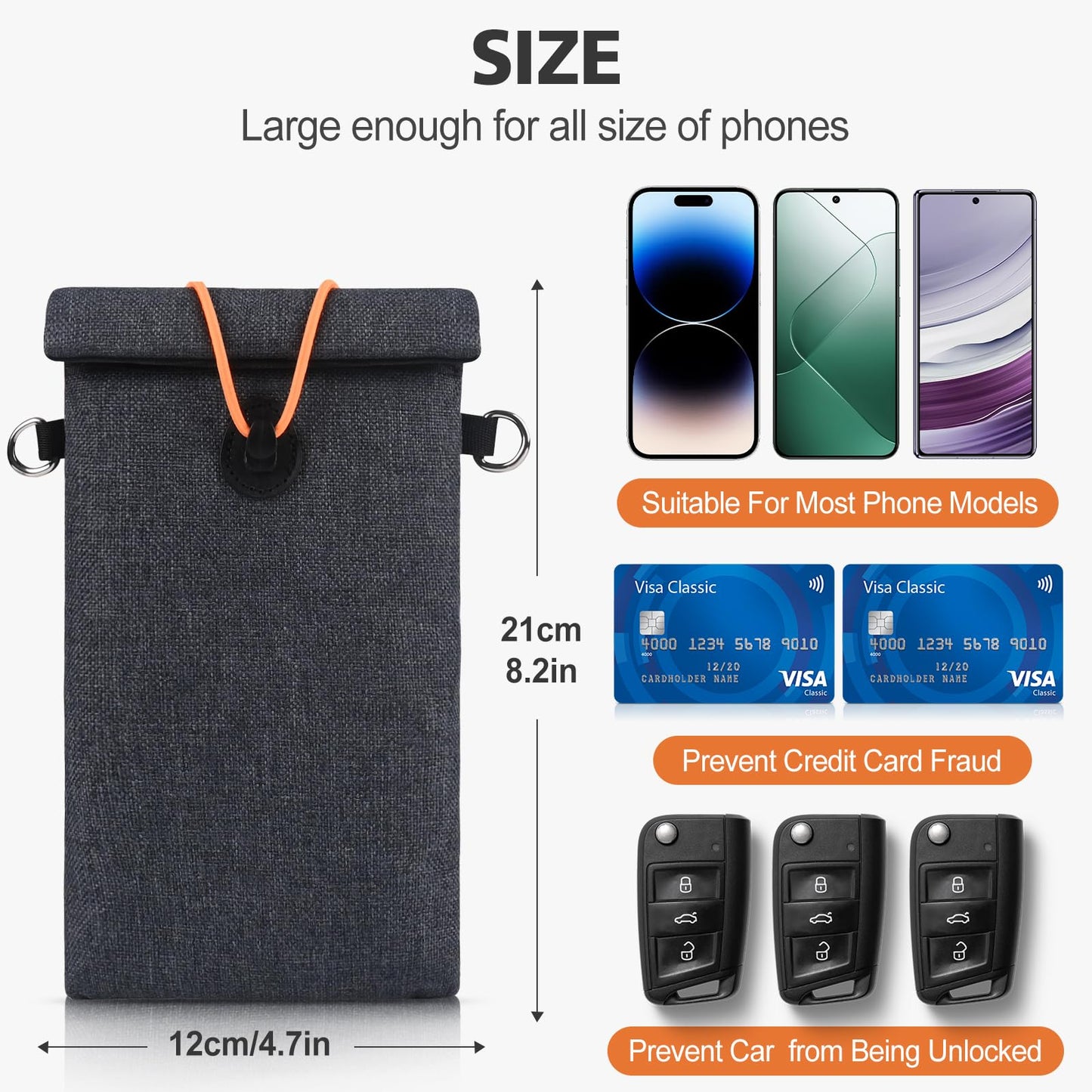 Faraday Bags for Phones 2 Pack, Signal Blocking Bag, Go Dark Bag, RFID Blocking Pouch for Cell Phone, Car Key Fob, Credit Cards (Dark Gray)