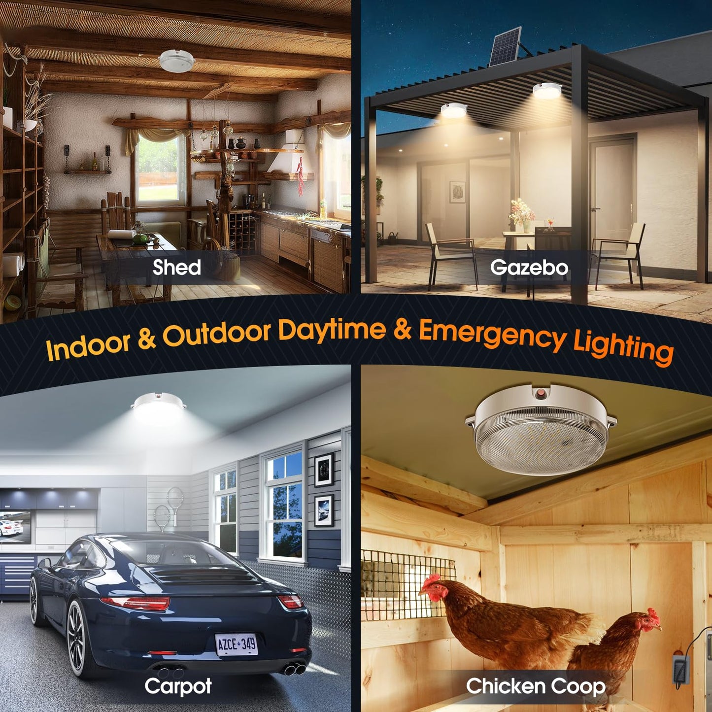 Malitupy Solar Shed Lights Indoor Outdoor 2 Pack, Brighter & Tricolor & Daytime Ceiling Light with ON/Off Switch & Remote, Dimmable Waterproof Solar