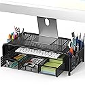 Simple Houseware Monitor Riser Stand with Pull-Out Drawer and Pen Holders, Black