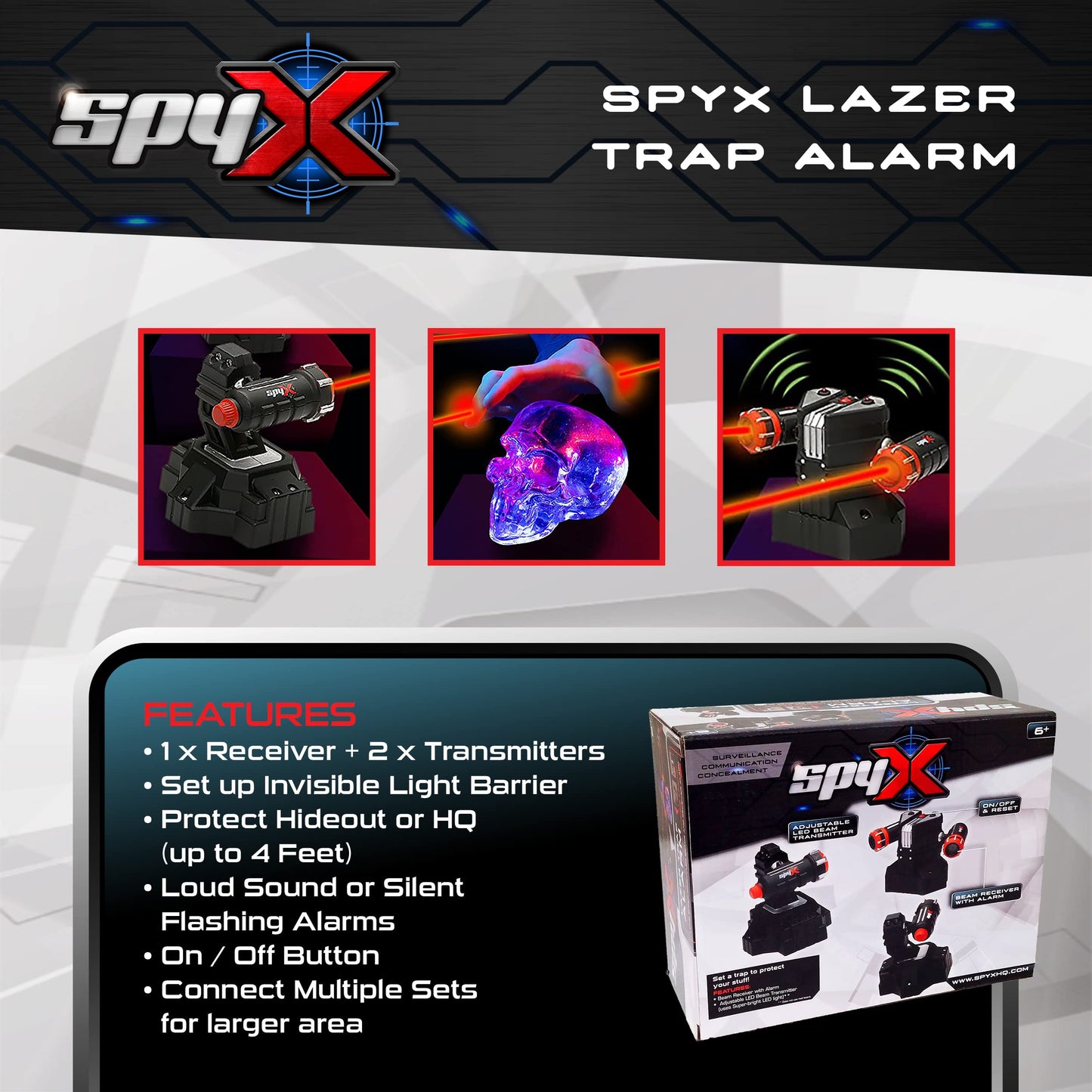SpyX / Lazer Trap Alarm - Safe Laser Alarm Toy for Spy Kids to Protect Stuffs. Invisible Infrared Beam Spy Gadget for Kids. Motion Sensor/Detector…