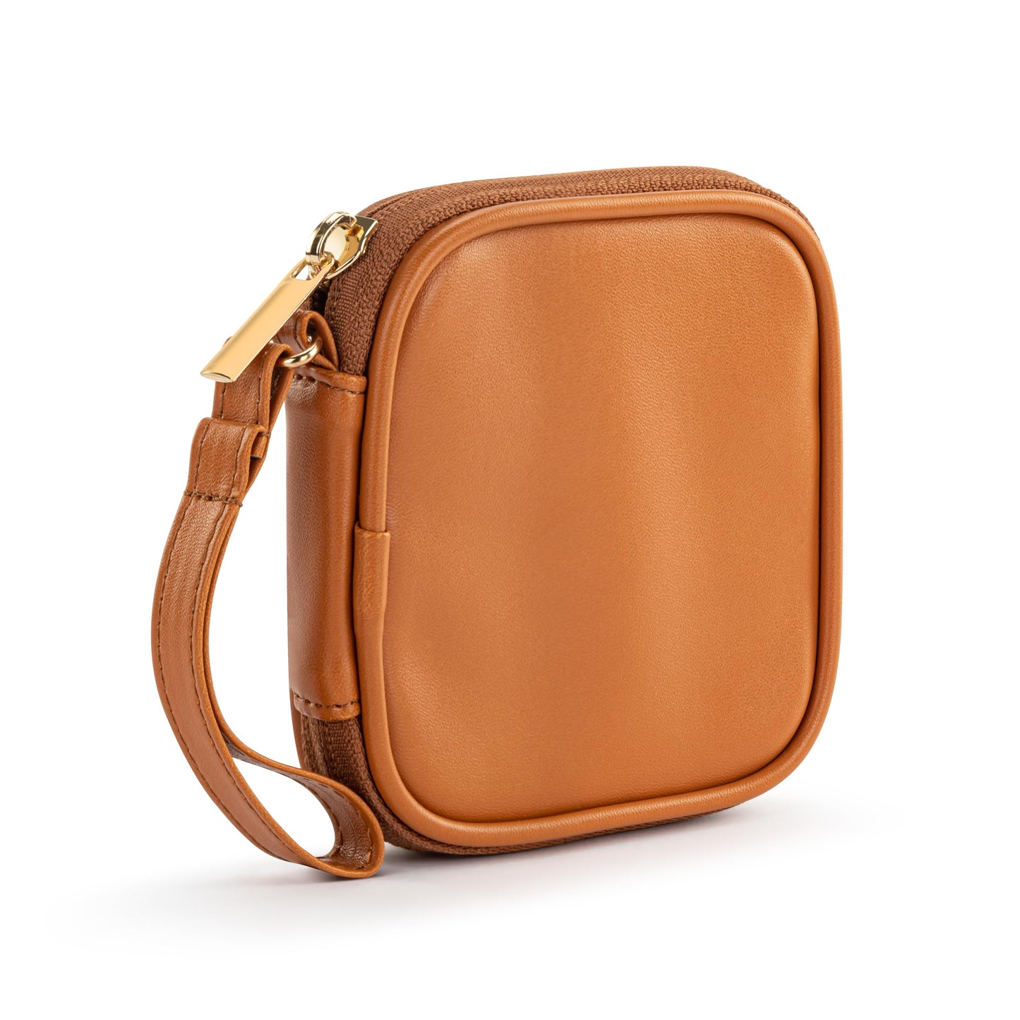 DEMDACO Electronic Accessories Tech Pouch Carry Case Travel Organizer for Cables Chargers and Headphones 4 x 4 Inch Saddle Brown