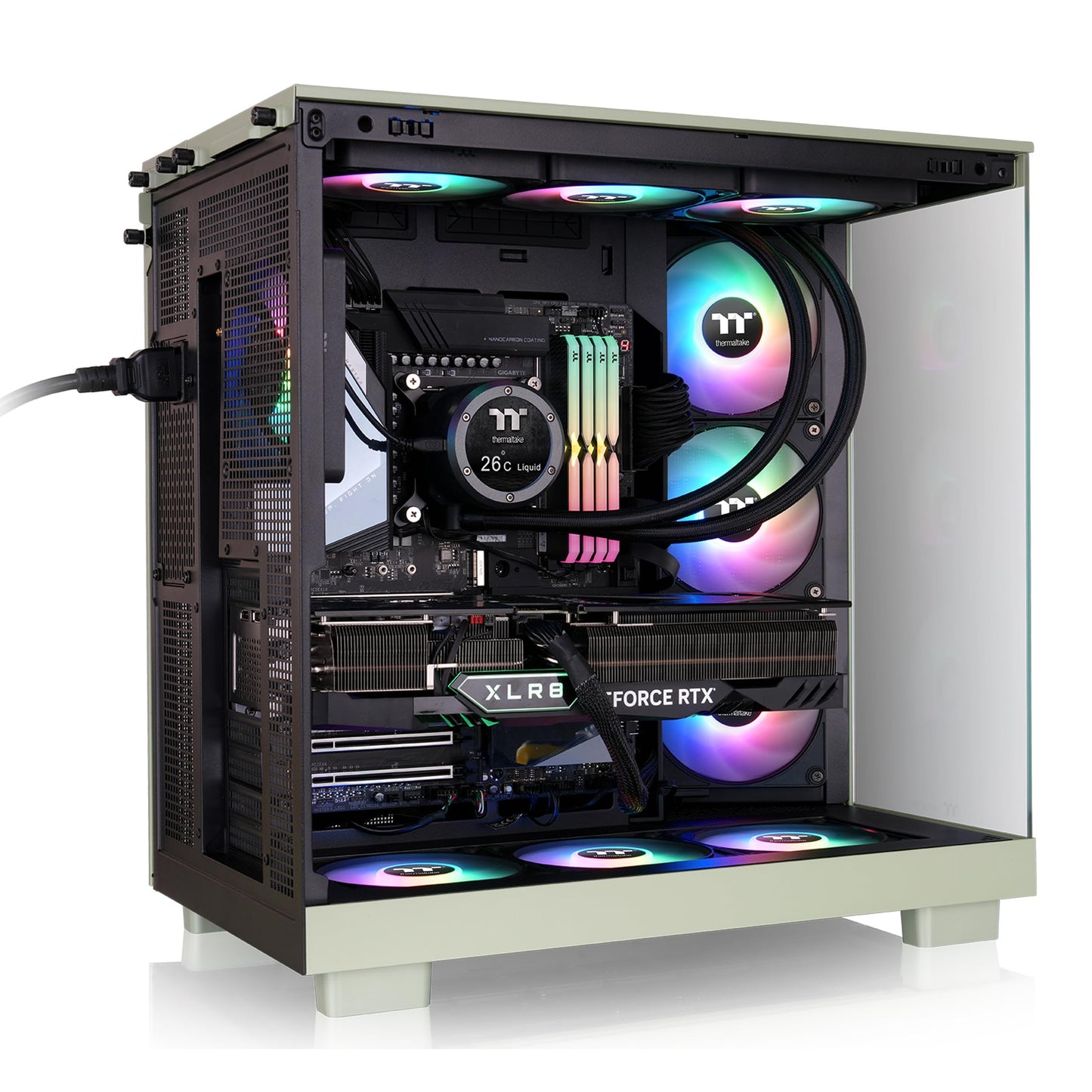 Thermaltake View 380 XL WS ARGB; Mid Tower Chassis; Side Wood Trim; 4x120mm ARGB Fans Included; 420mm GPU Clearance; ATX/mATX/mITX; Hidden Connector