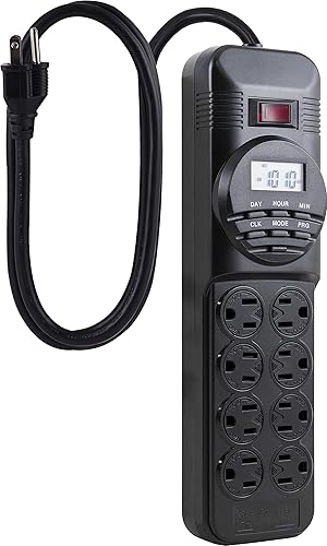 GE 7-Day Digital Power Strip with Timer, 15 AMP, 1800W, 120V, 8 Outlet Timer, 4 Timed / 4 Always On Extension Chord with Timer, Custom Indoor Light