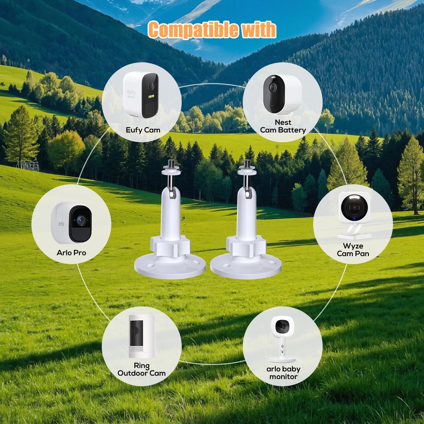 2 Pack Wall Mount Holder Compatible with Ring, Arlo, Eufy, Wyze, Nest Camera Indoor/Outdoor, for eufyCam SoloCam 360° Adjustable Mount Bracket