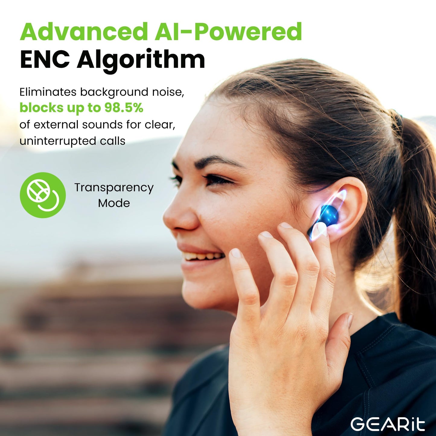 GEARit True Wireless Bluetooth Earbuds Compatible with iPhone, Android - Active Noise Cancellation, HD Sound, Touch Control & LCD Display - Low…