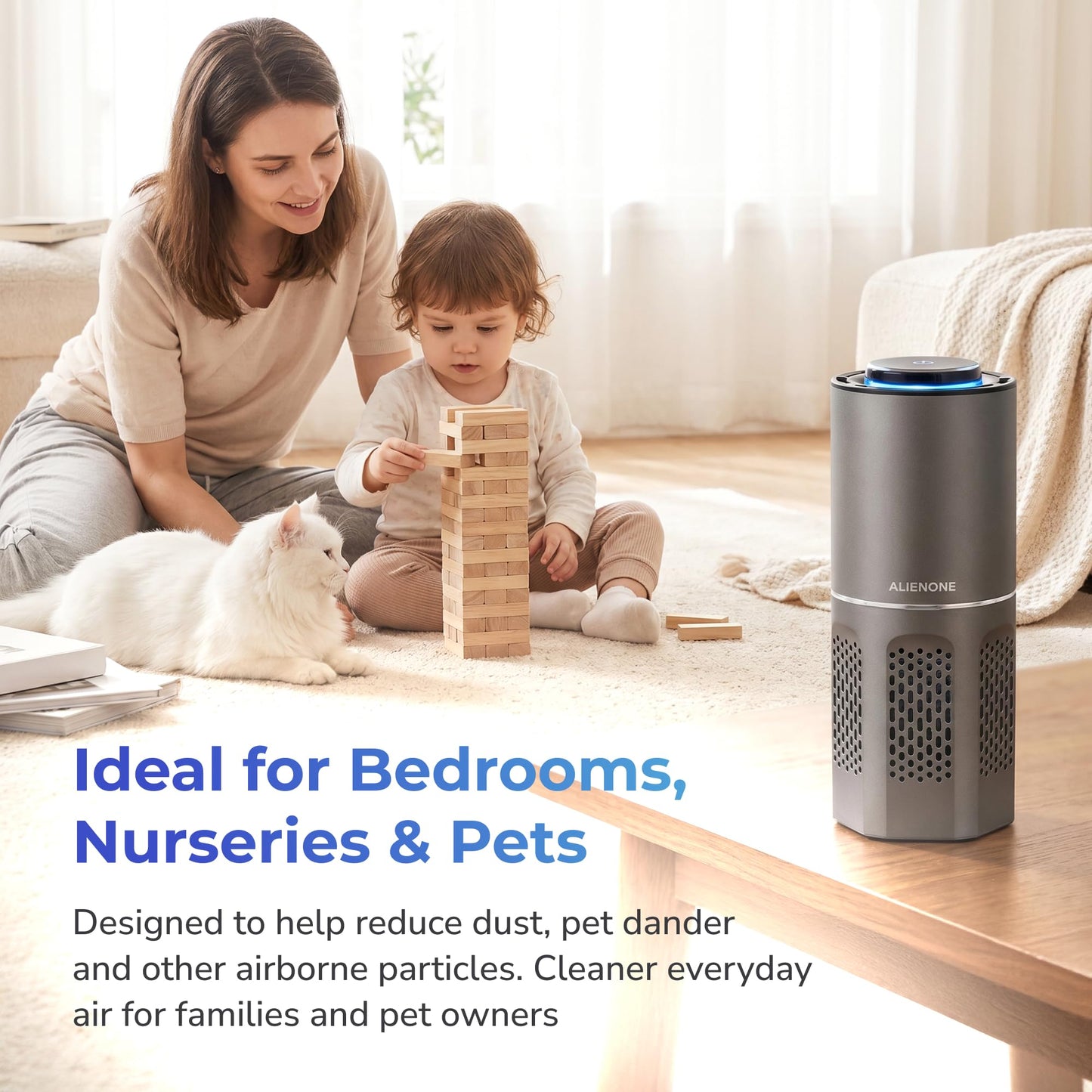 ALIENONE AP-C2-D Car Air Purifier, Portable Personal Mini Unit for Car Home Office Bedroom Desk Travel RV Camping, Compact Quiet Design, 360° Airflow