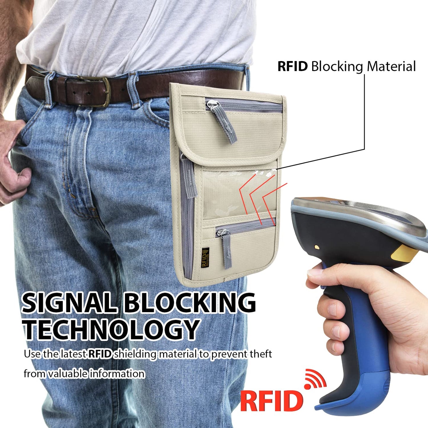 Travel Neck Wallet – RFID Blocking Passport Holder with Adjustable Strap for Men & Women, Secure Cash, Cards & Travel Documents, Beige