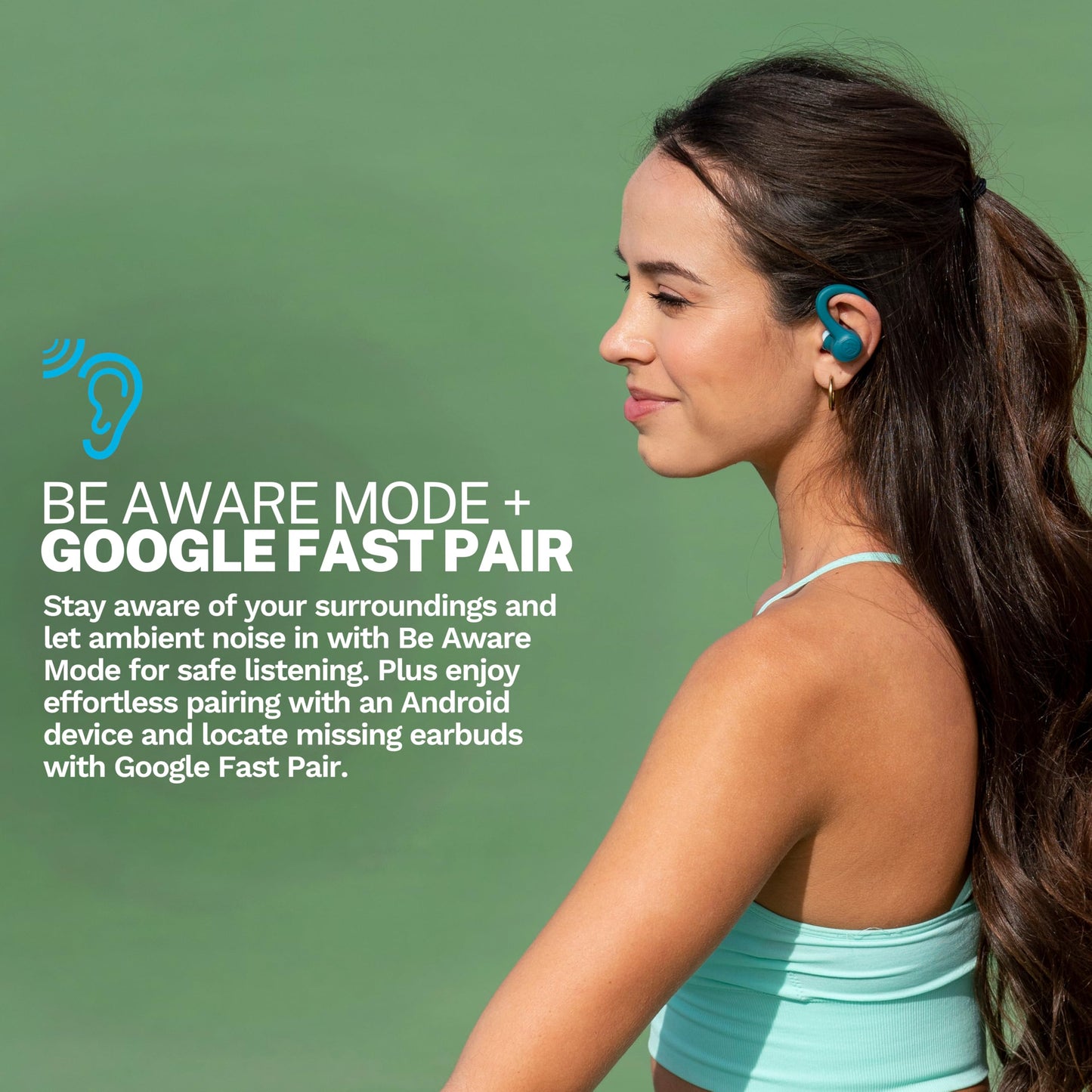 JLab, Go Sport+, True Wireless Workout Earbuds, Bluetooth Sport Earbuds, Clear Calling, Teal
