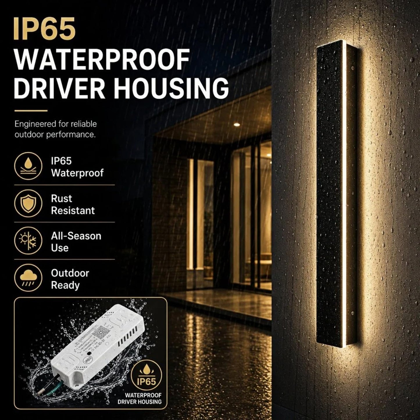 pedforn 47in Outdoor Wall Lights, Long Linear Wall Light, Black LED Exterior Light Fixtures Wall Mount, Dimmable Modern Outdoor Lights, Outside Lights