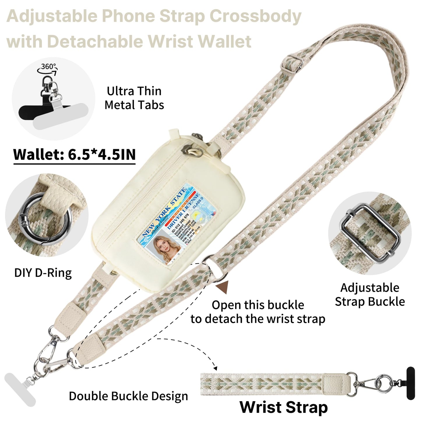 FUVLIFE Clip and Go Strap for Phone with Wallet Crossbody, Cell Phone Lanyard Crossbody for Women Men, Adjustable Lanyard with Detachable RFID