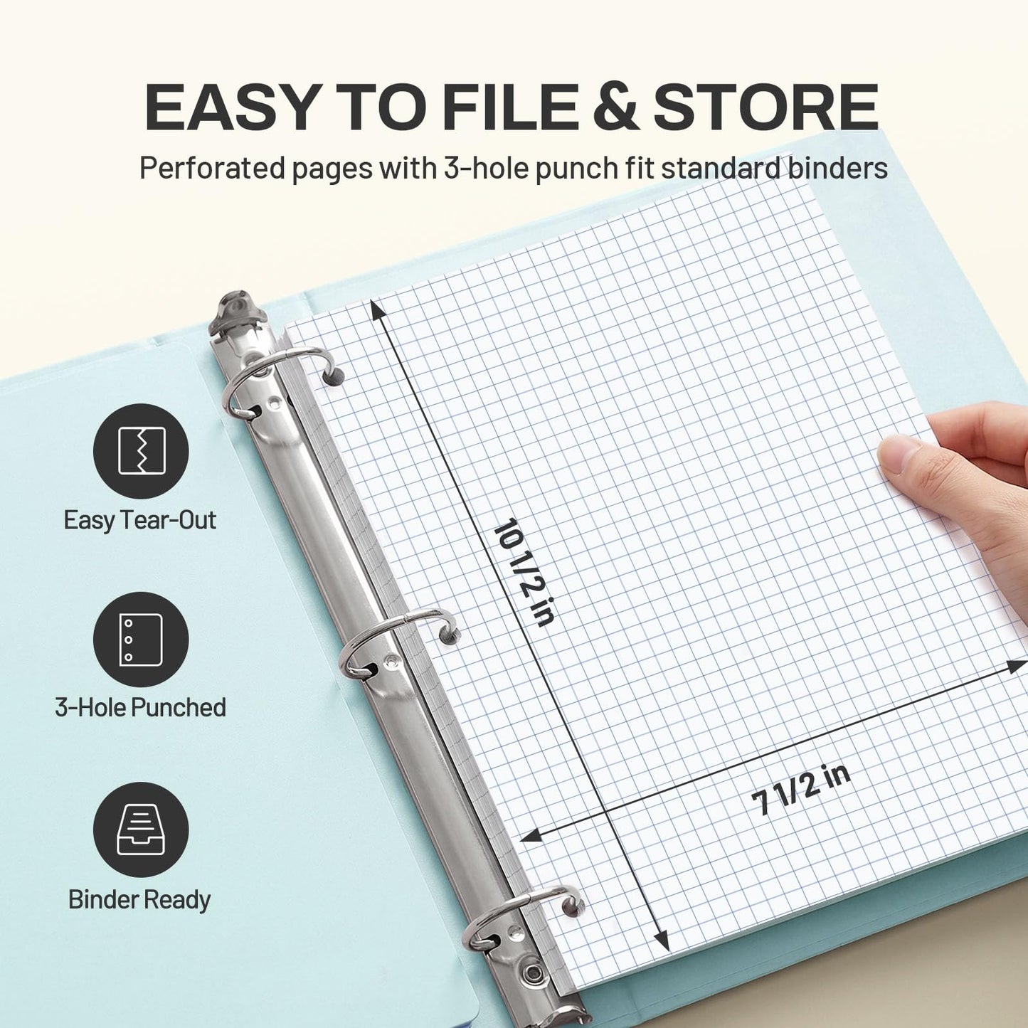 SUNEE Spiral Notebook, 1-Subject, Graph Ruled Paper, 8" x 10-1/2", 100 Sheets per Notebook, 3-Hole Punched Paper, Water Resistant Cover, Spiral Grid