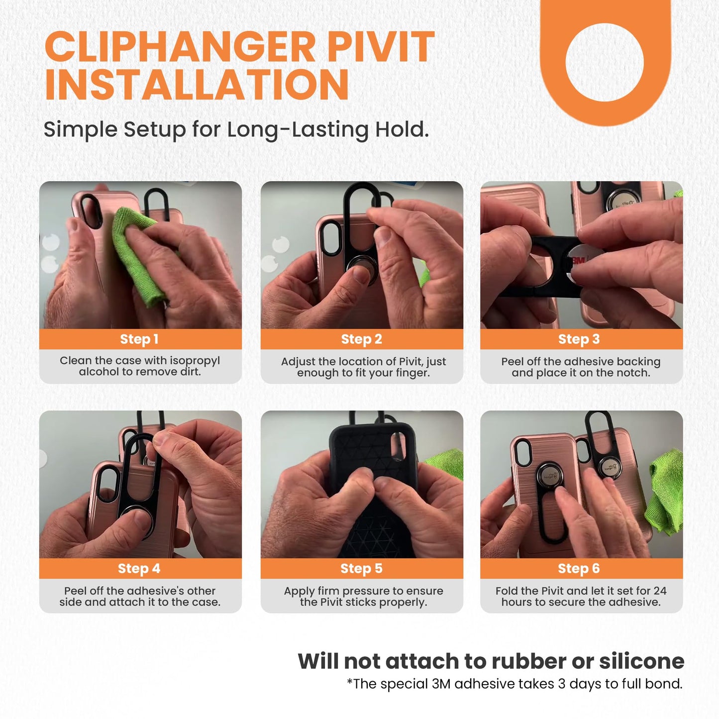 Cliphanger PIVIT - Phone Holder & Finger Grip - Secure Attachment for Texting, Selfies & Easy Carry - Wireless Charging Compatible - Finger Loop