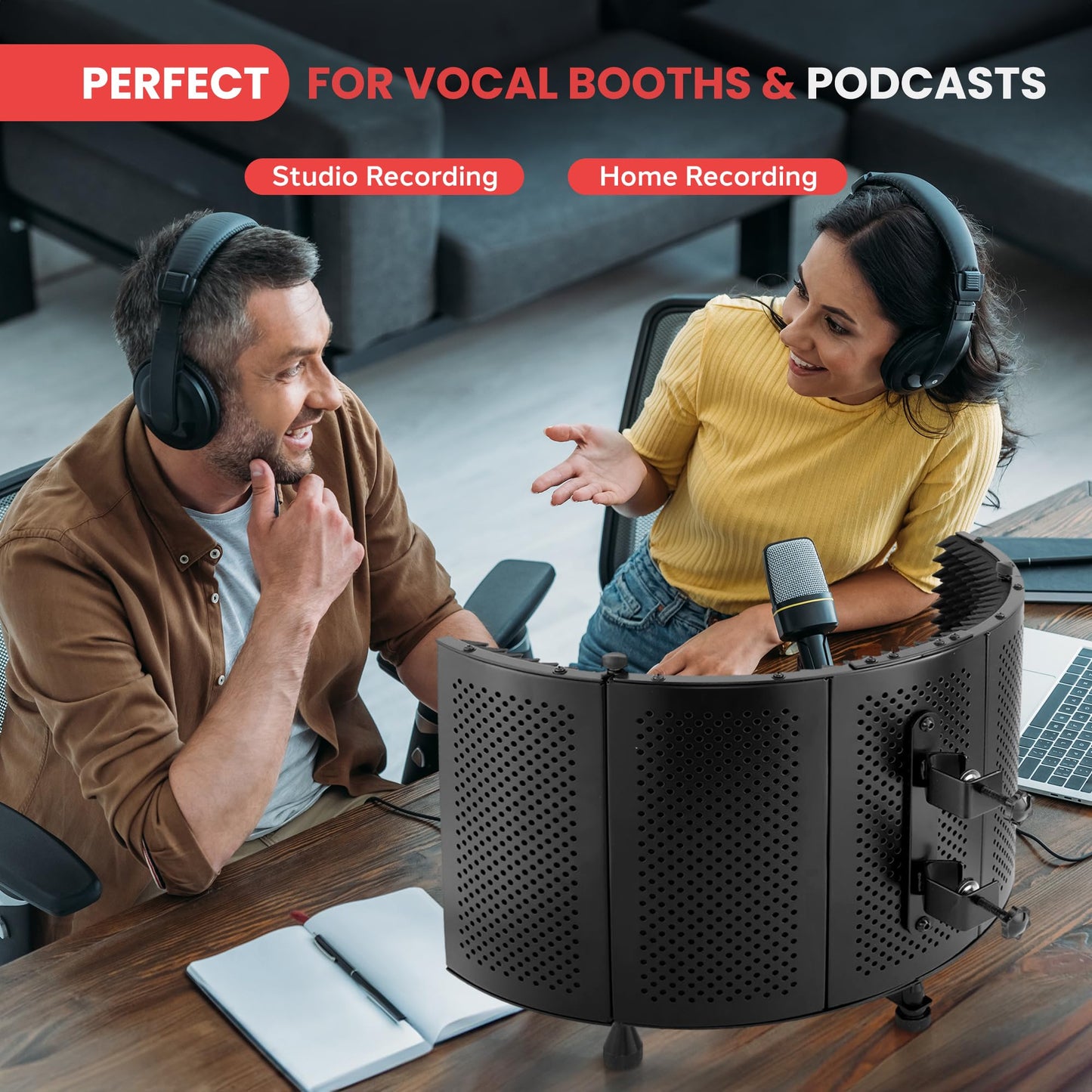Pyle Microphone Isolation Shield with Soundproof Foam, Portable Vocal Recording Booth for Studio & Podcast, Adjustable Folding Acoustic Panels, Shock