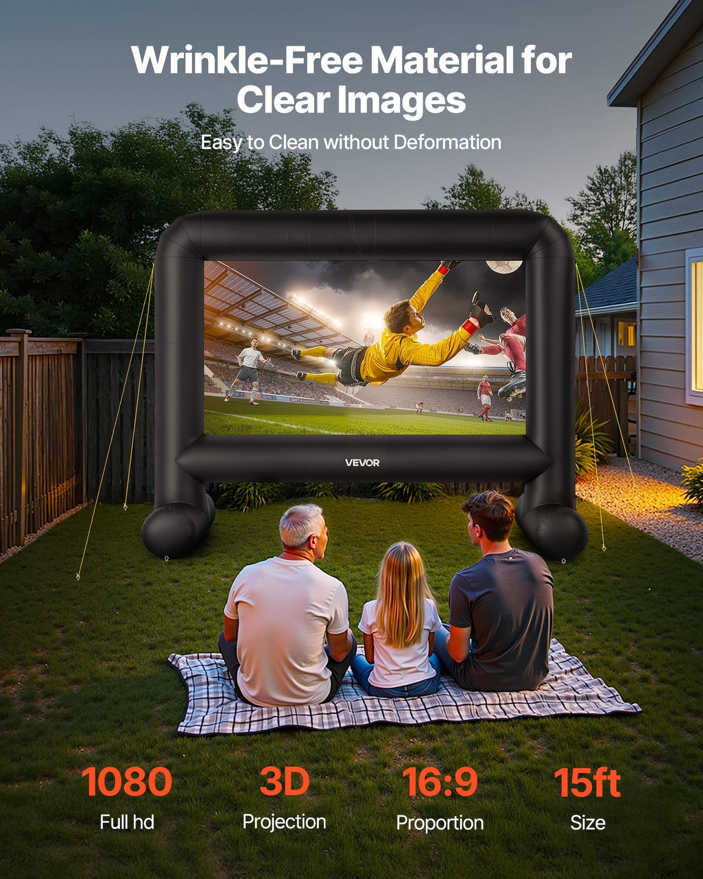 VEVOR 15FT Inflatable Movie Screen, Inflatable Projector Screen with Portable Storage Bag, 16:9 Easy Set Up Movie Projection for Outdoor Backyard