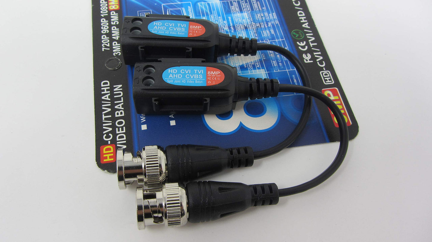 6 PAIRS (12 Pcs) Mini CCTV BNC Video Balun with Lead Coax Cable