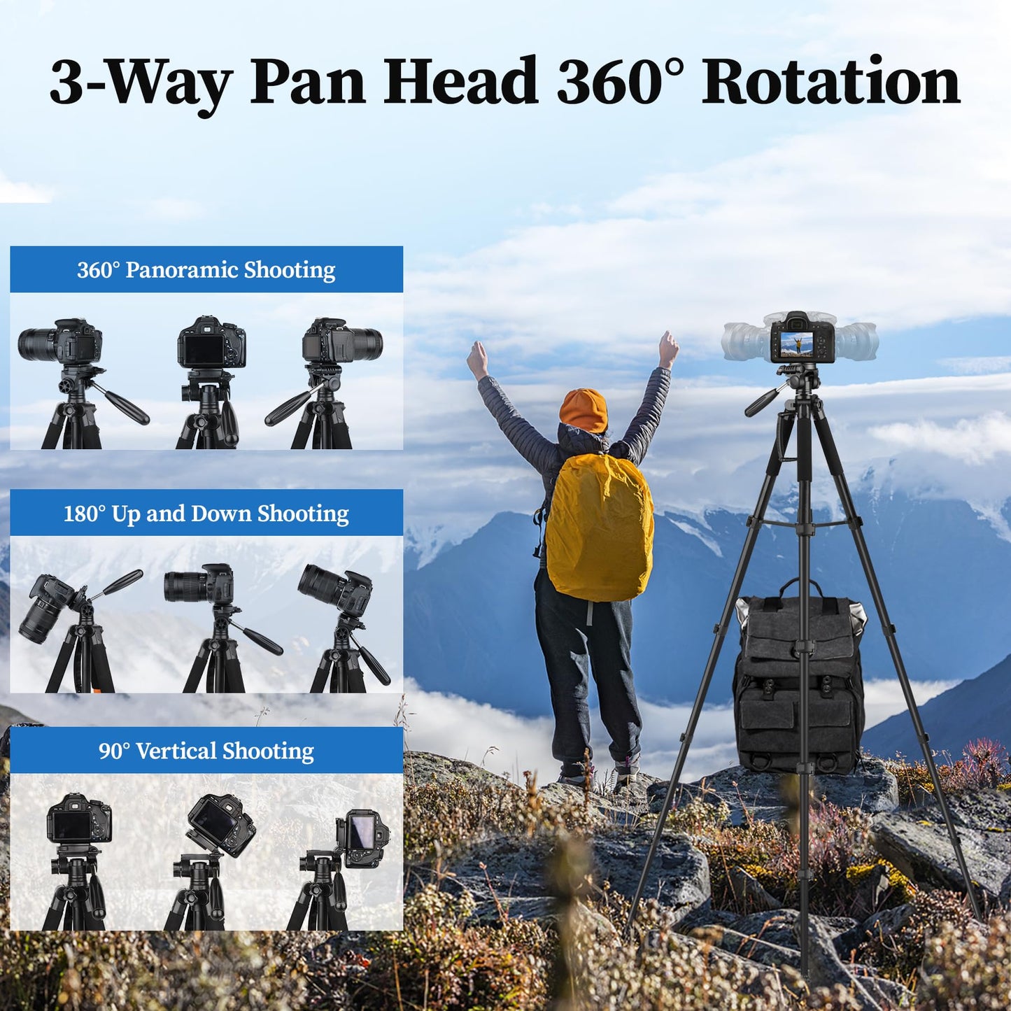 JOILCAN Tripod Camera Tripods, 74" Tripod for Camera Phone Video Recording, Heavy Duty Cameras Tripod Stand, Professional Travel DSLR Tripods
