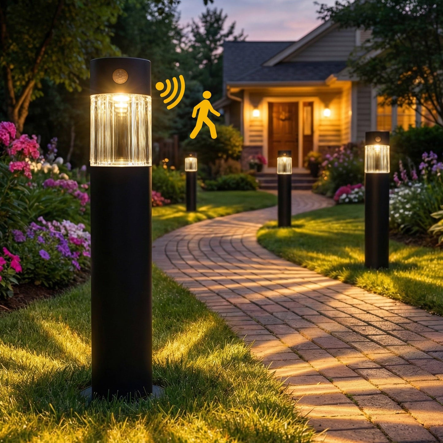 pearlstar Taller Outdoor Solar Pathway Lights Motion Sensor 4pack Large Bright 100LM Solar Landscape Lighting IP65 Waterproof for Walkway Lawn Path