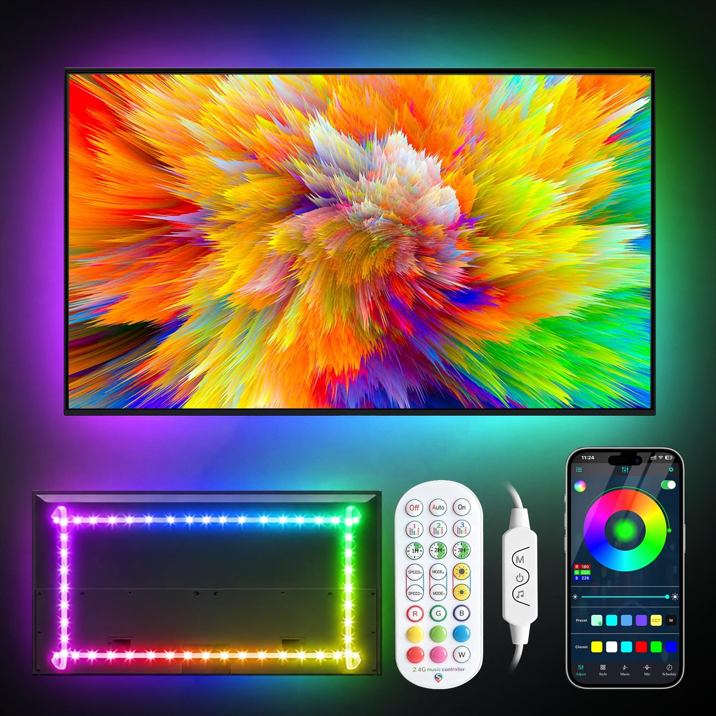 Daymeet TV LED Backlight, 16.4ft RGB Strip Lights for 65-85 Inch TVs, App Control
