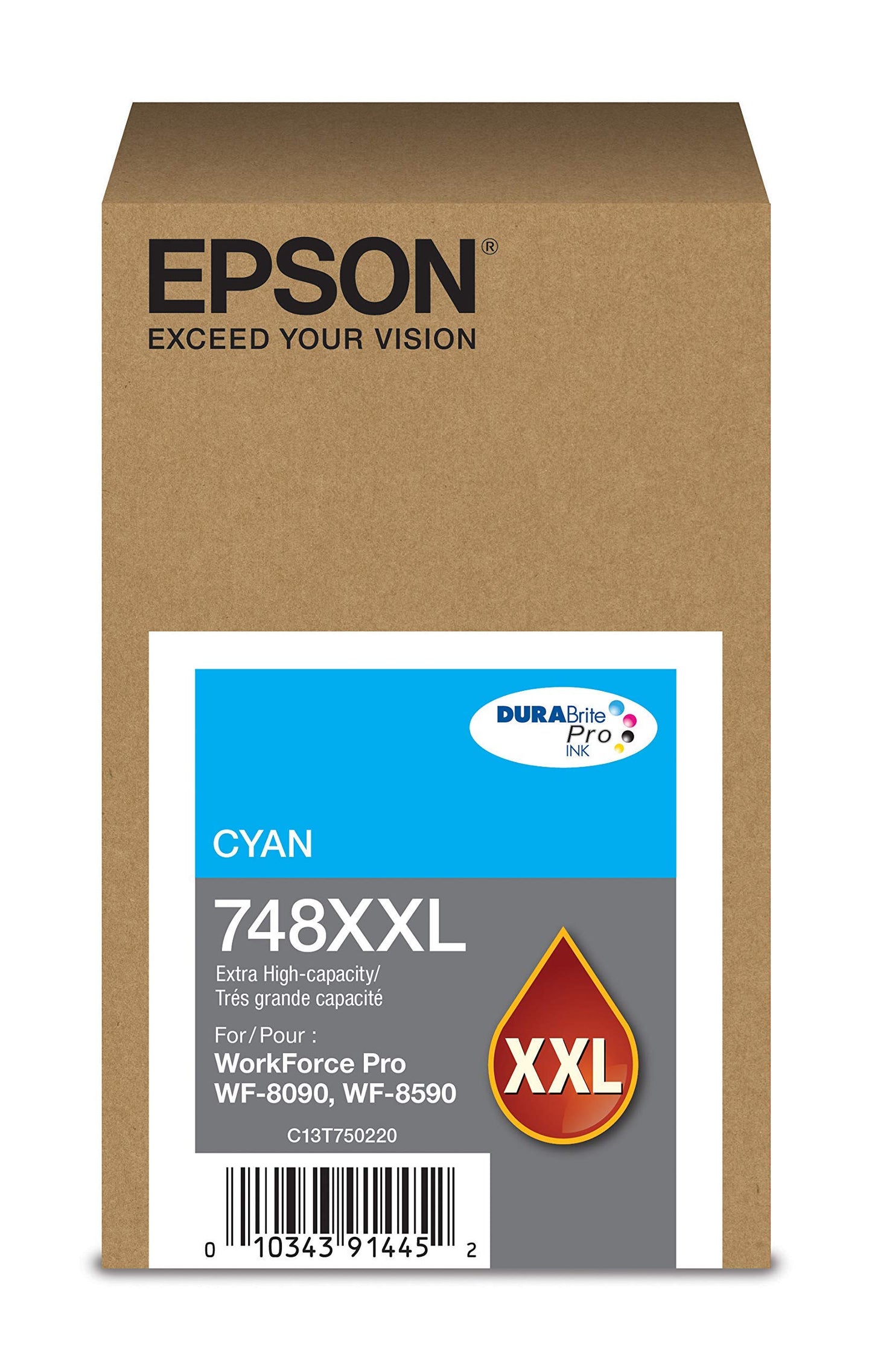EPSON 748 DURABrite Pro Ink High Capacity Cyan Cartridge (T748XXL220) Works with WorkForce WF-6590, 8590, 6090, 8090