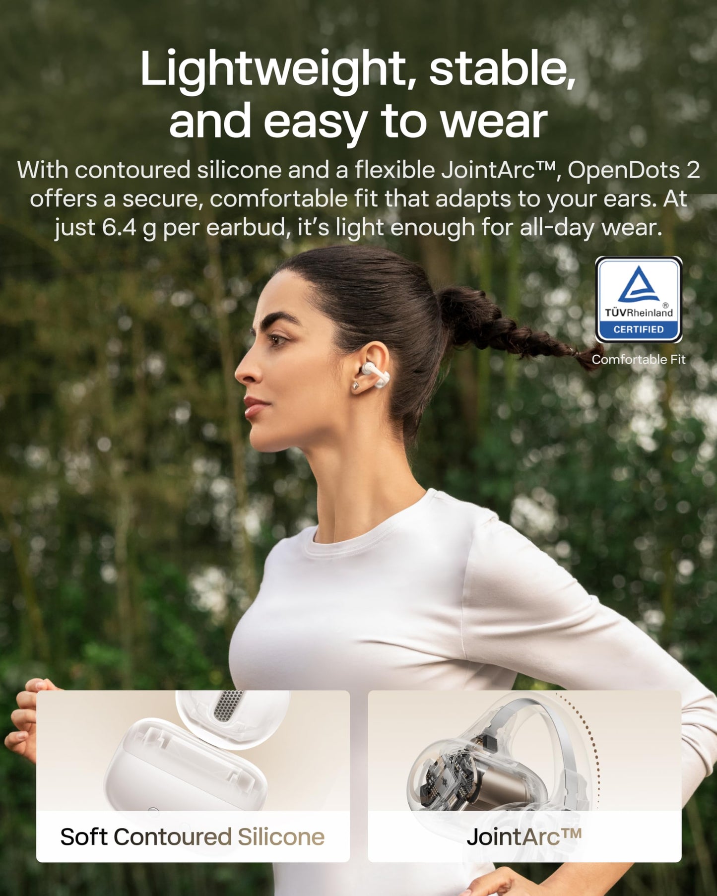 SHOKZ OpenDots 2 Open-Ear Clip-On Earbuds, White, Dolby Audio, 3 Mics