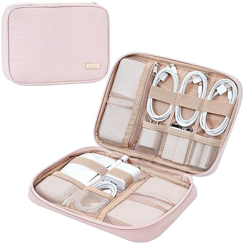 NISHEL Travel Cord Organizer Case, Tech Electronic Bag, Essentials for Charger, Cable, Phone, Hard Drive, USB, SD Card, Pink